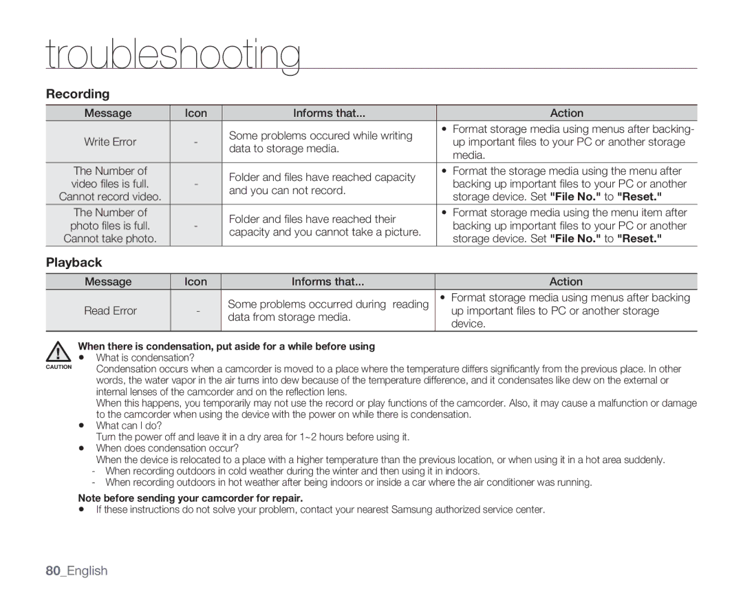 Samsung HMX-U10EN, HMX-U100RN, HMX-U100UN, HMX-U100EN, HMX-U10BN, HMX-U100BN, HMX-U100SN, HMX-U10UN Recording, Playback 