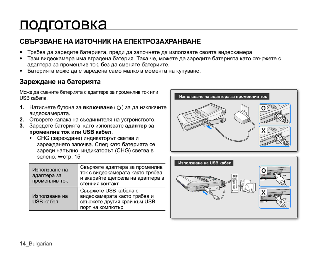 Samsung HMX-U10EP/EDC, HMX-U10RP/EDC manual Ɩɨɞɝɨɬɨɜɤɚ, ɊȼɔɊɁȼȺɇȿɇȺɂɁɌɈɑɇɂɄɇȺȿɅȿɄɌɊɈɁȺɏɊȺɇȼȺɇȿ, Ɂɚɪɟɠɞɚɧɟɧɚɛɚɬɟɪɢɹɬɚ 