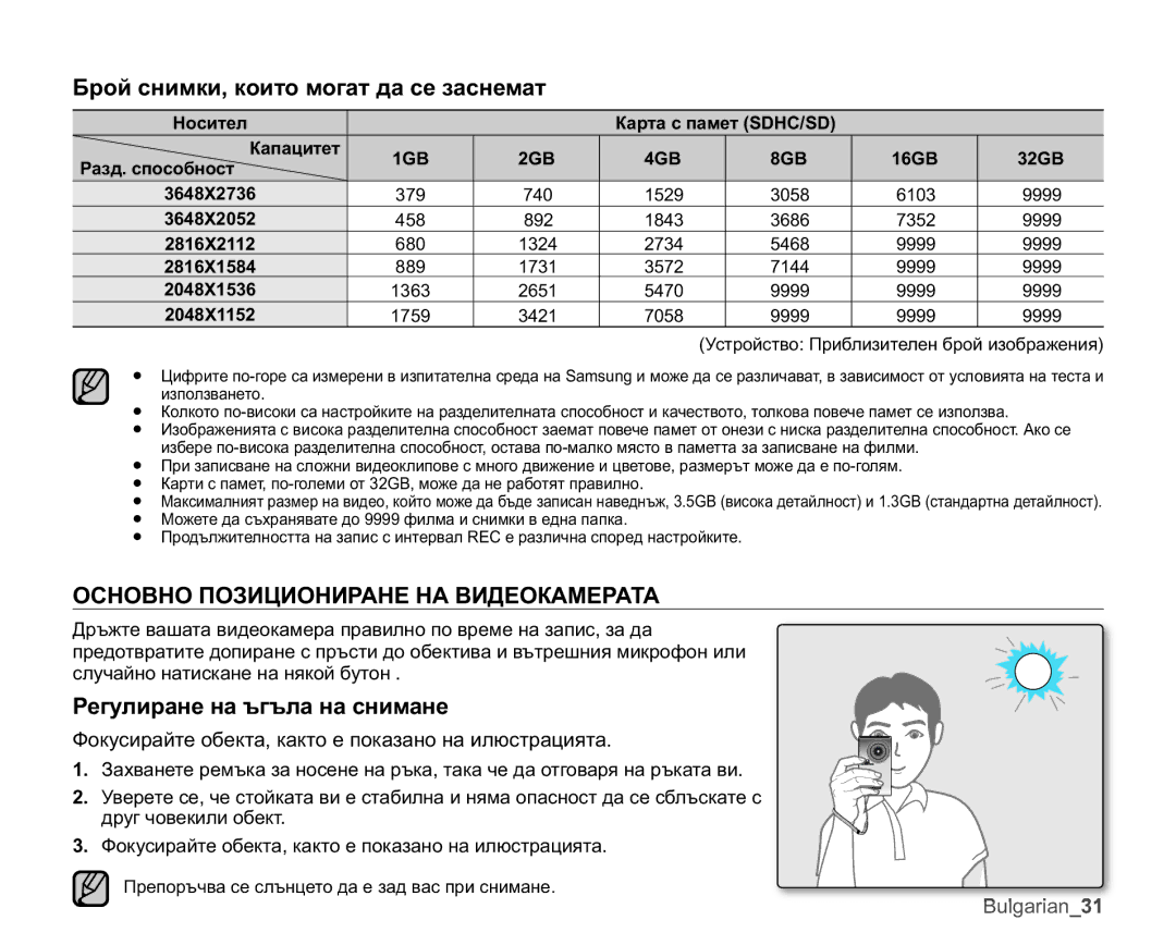 Samsung HMX-U10SP/EDC, HMX-U10RP/EDC manual Ȼɪɨɣɫɧɢɦɤɢɤɨɢɬɨɦɨɝɚɬɞɚɫɟɡɚɫɧɟɦɚɬ, ɈɋɇɈȼɇɈɉɈɁɂɐɂɈɇɂɊȺɇȿɇȺȼɂȾȿɈɄȺɆȿɊȺɌȺ 