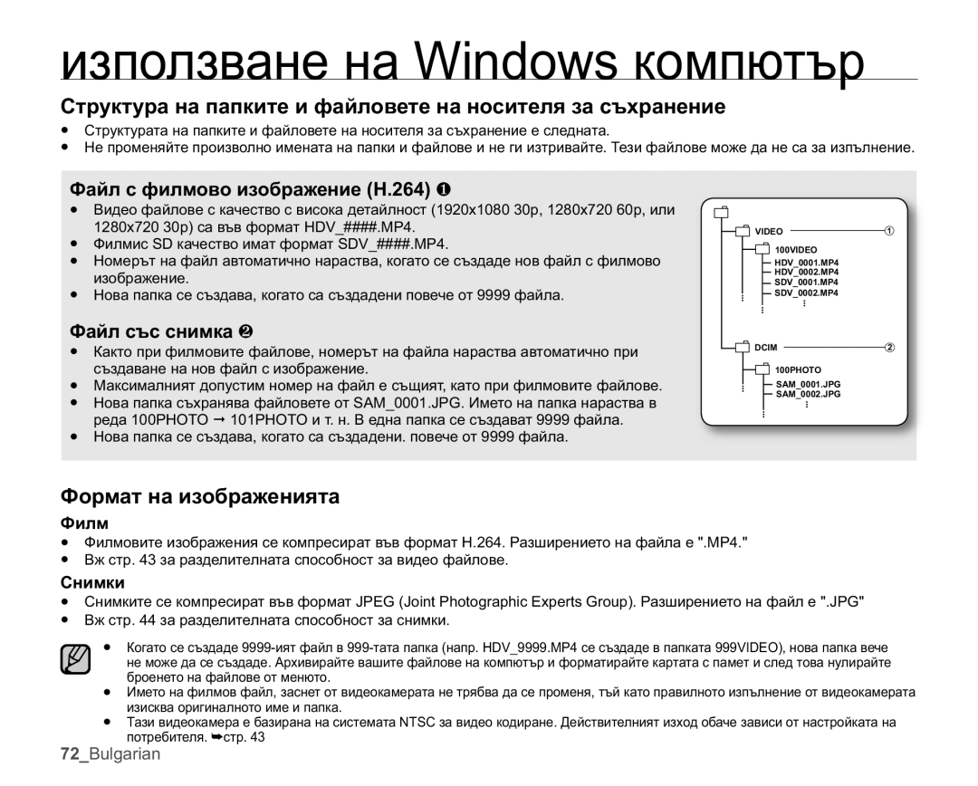 Samsung HMX-U10RP/EDC, HMX-U10UP/EDC Ɋɬɪɭɤɬɭɪɚɧɚɩɚɩɤɢɬɟɢɮɚɣɥɨɜɟɬɟɧɚɧɨɫɢɬɟɥɹɡɚɫɴɯɪɚɧɟɧɢɟ, Ɏɨɪɦɚɬɧɚɢɡɨɛɪɚɠɟɧɢɹɬɚ 