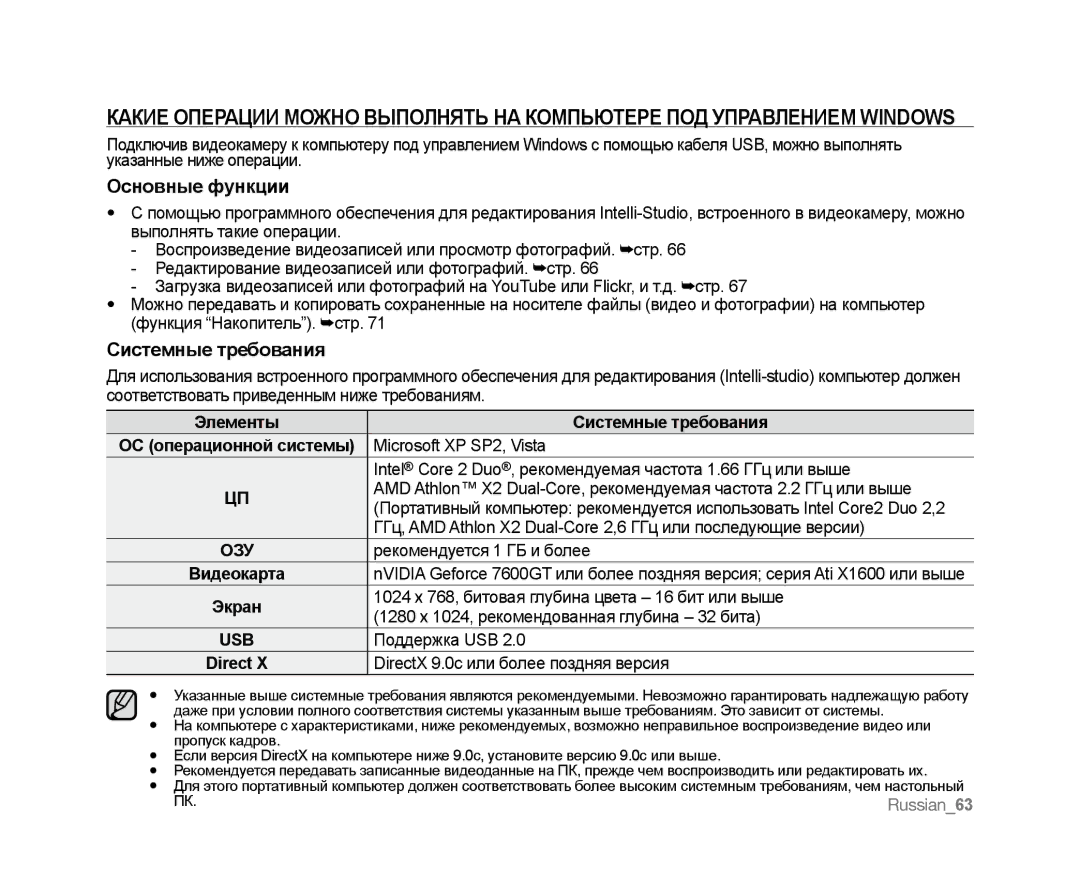 Samsung HMX-U10UP/XER, HMX-U10RP/XER, HMX-U10BP/XER, HMX-U10SP/XER manual Основные функции 