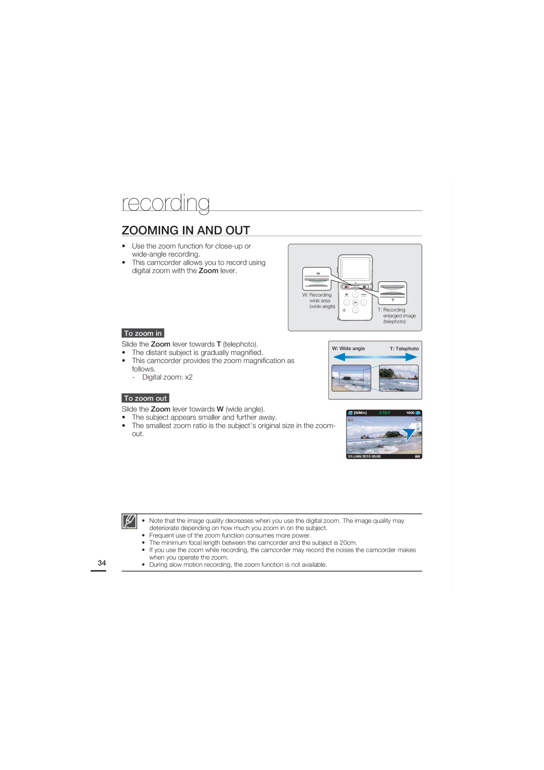 Samsung HMX-U15BP/EDC, HMX-U15WP/EDC, HMX-U15OP/EDC, HMX-U15LP/EDC manual Zooming in and OUT, To zoom out 