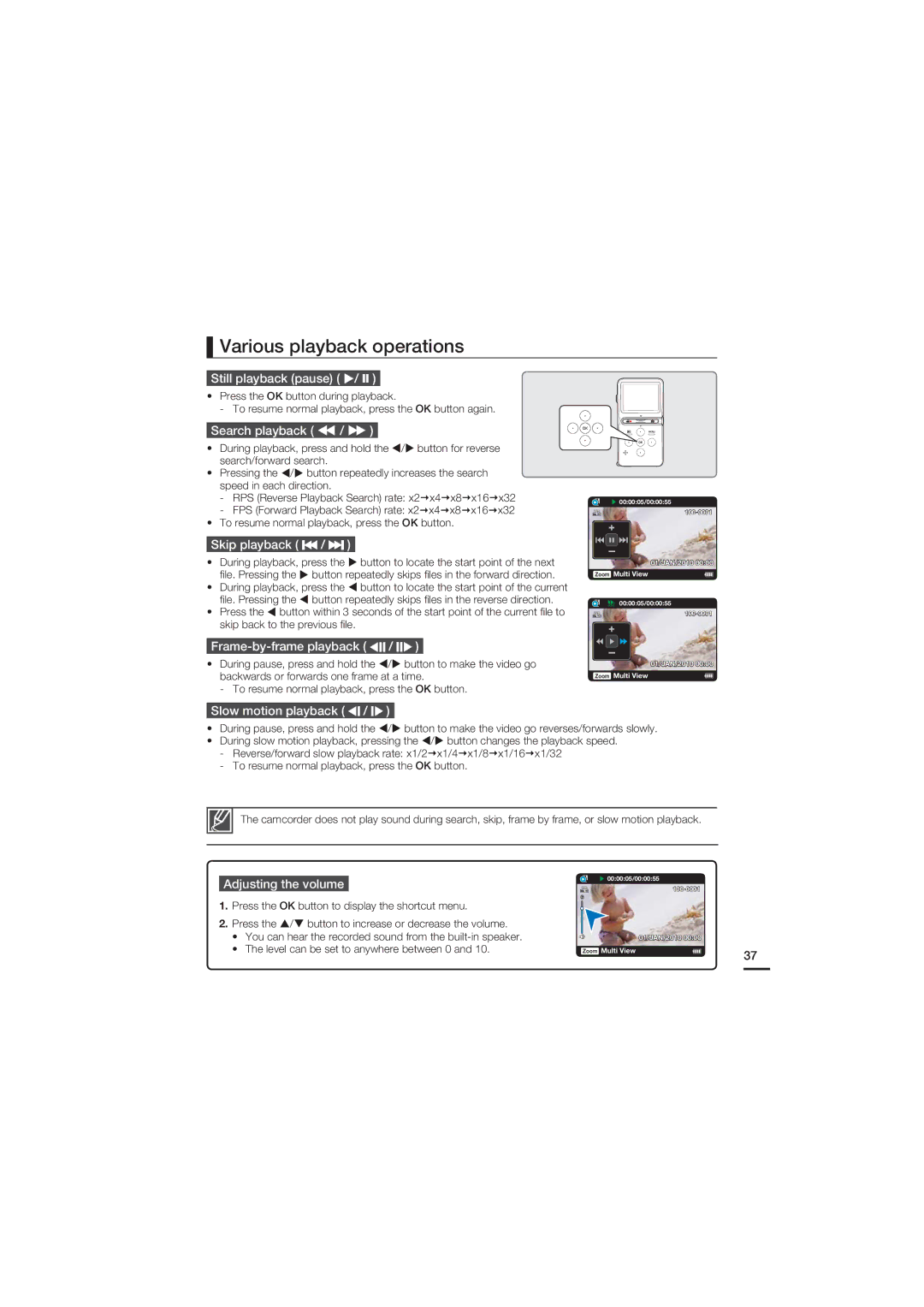 Samsung HMX-U15LP/EDC, HMX-U15BP/EDC, HMX-U15WP/EDC, HMX-U15OP/EDC manual Various playback operations 