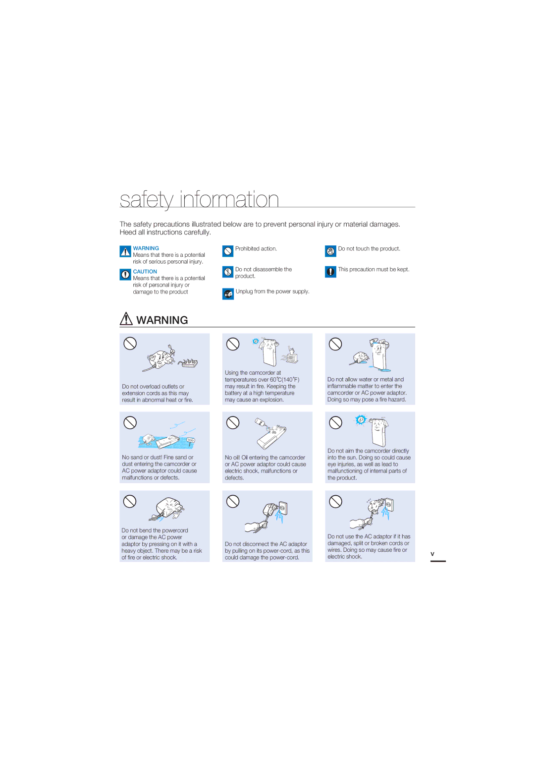 Samsung HMX-U15WP/EDC, HMX-U15BP/EDC, HMX-U15OP/EDC, HMX-U15LP/EDC manual Safety information 