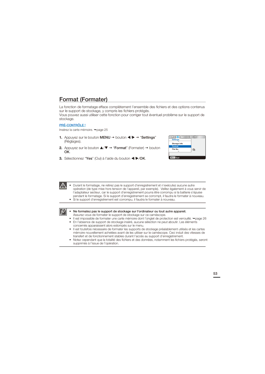 Samsung HMX-U15LP/EDC, HMX-U15BP/EDC, HMX-U15WP/EDC, HMX-U15OP/EDC manual Format Formater 