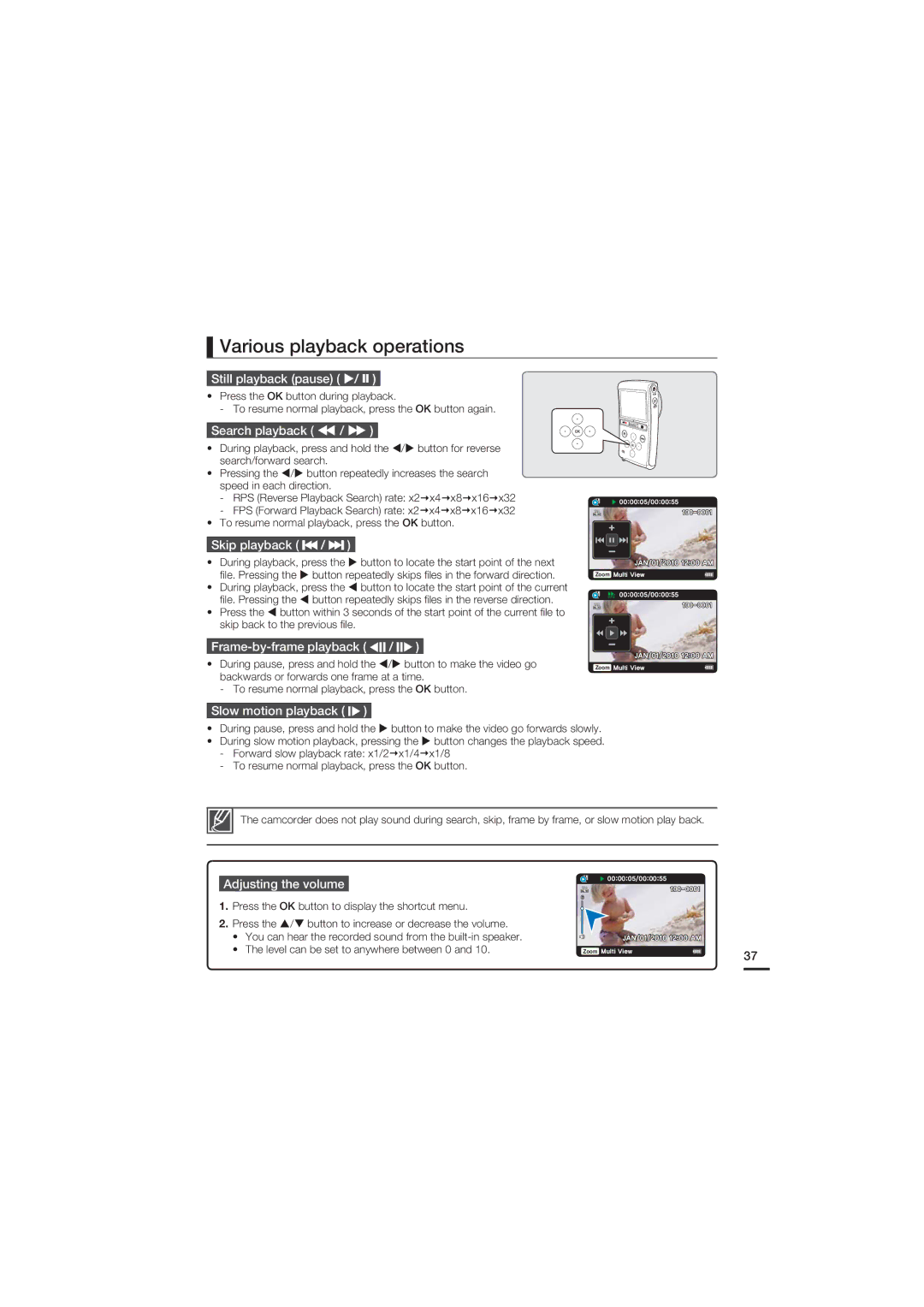 Samsung HMX-U20BD manual Various playback operations 