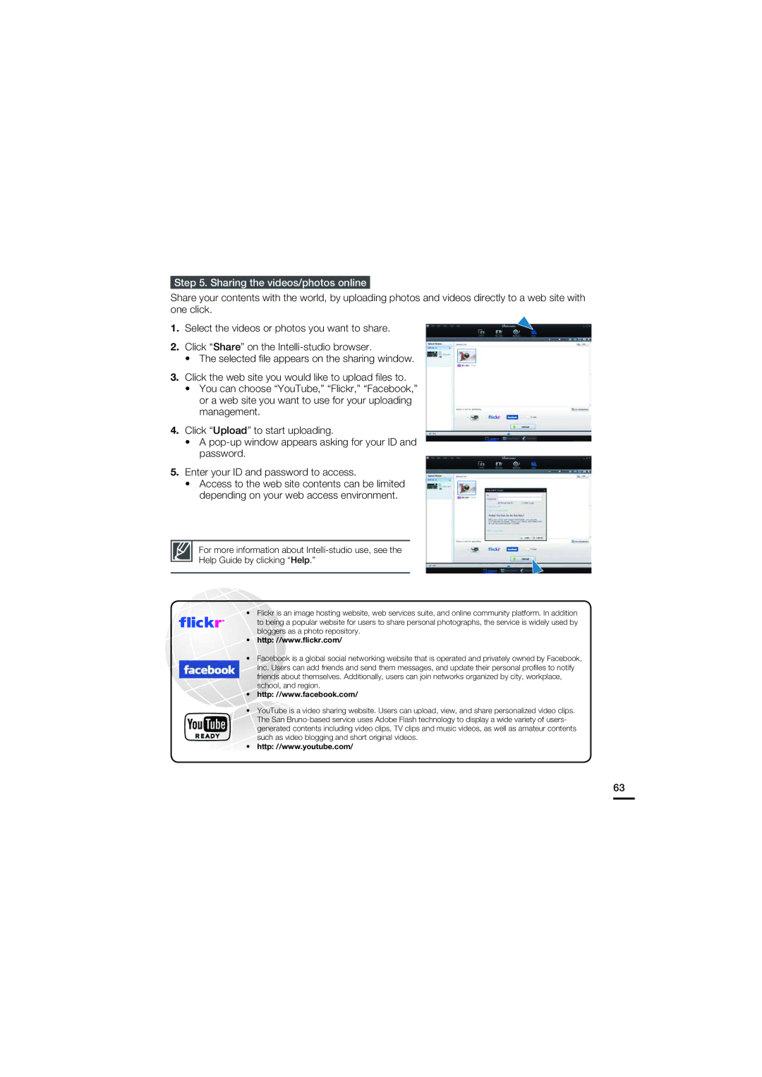 Samsung HMX-U20BD manual Sharing the videos/photos online 