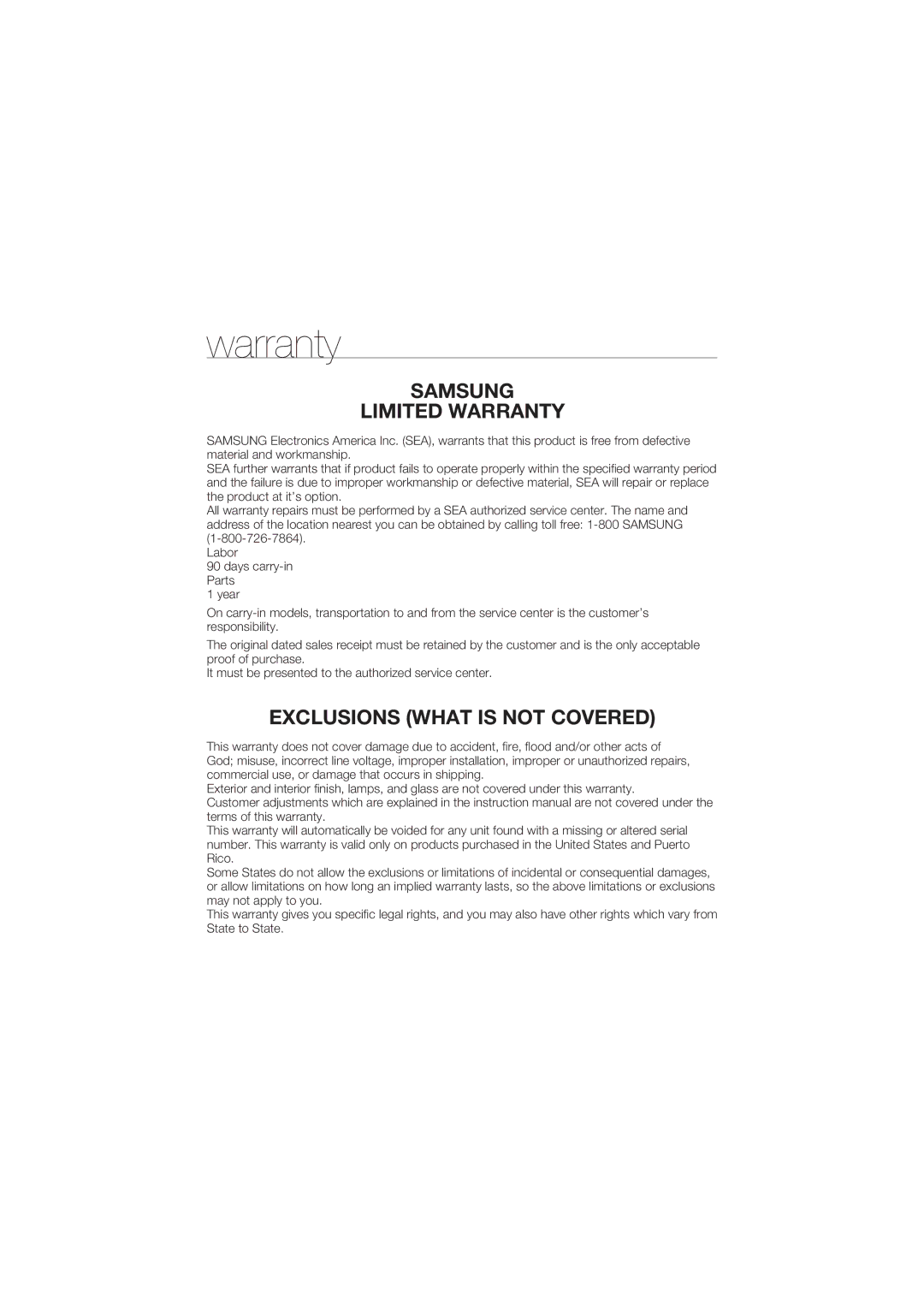 Samsung HMX-U20BD manual Samsung Limited Warranty 