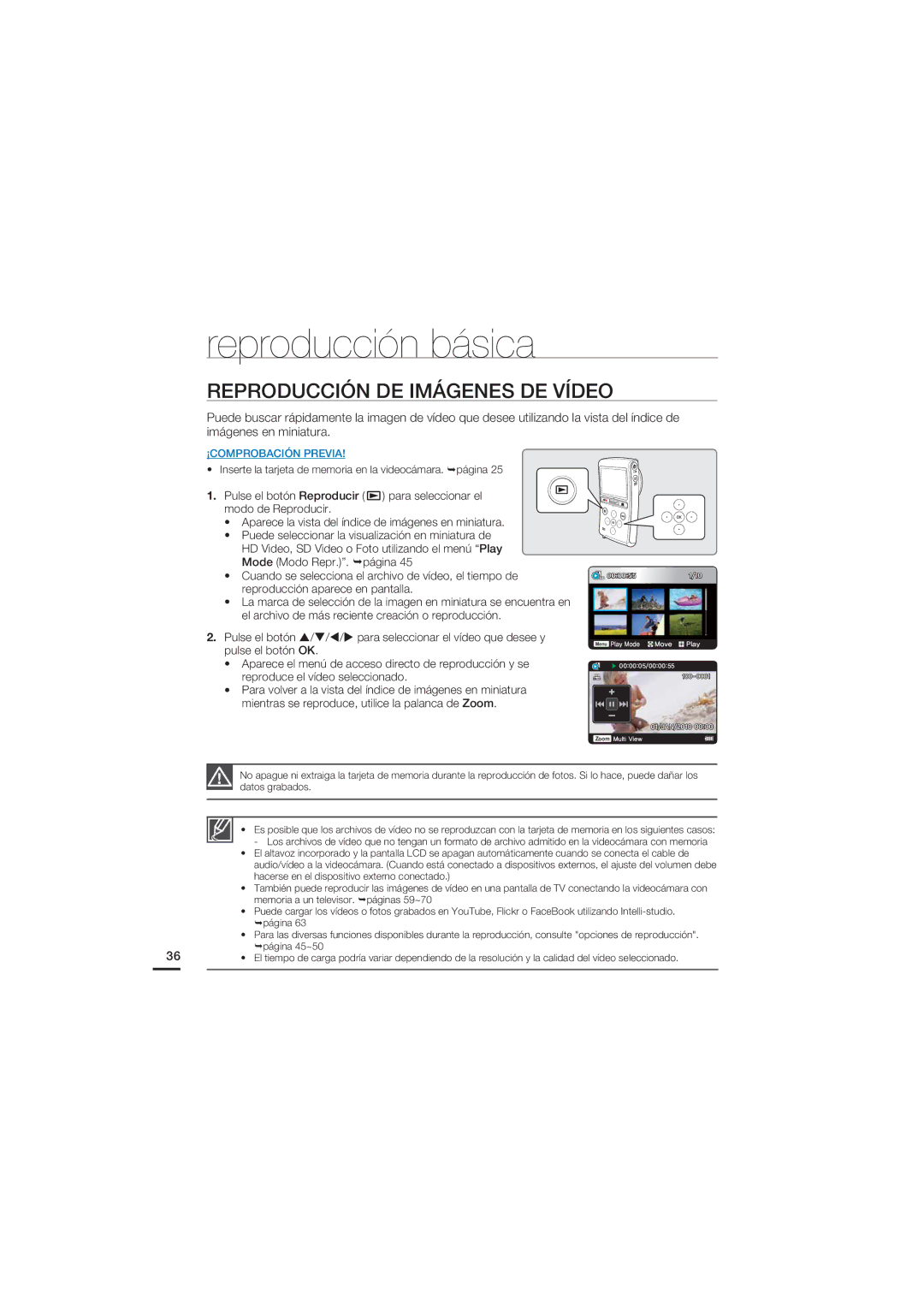 Samsung HMX-U20BP/EDC manual Reproducción DE Imágenes DE Vídeo 