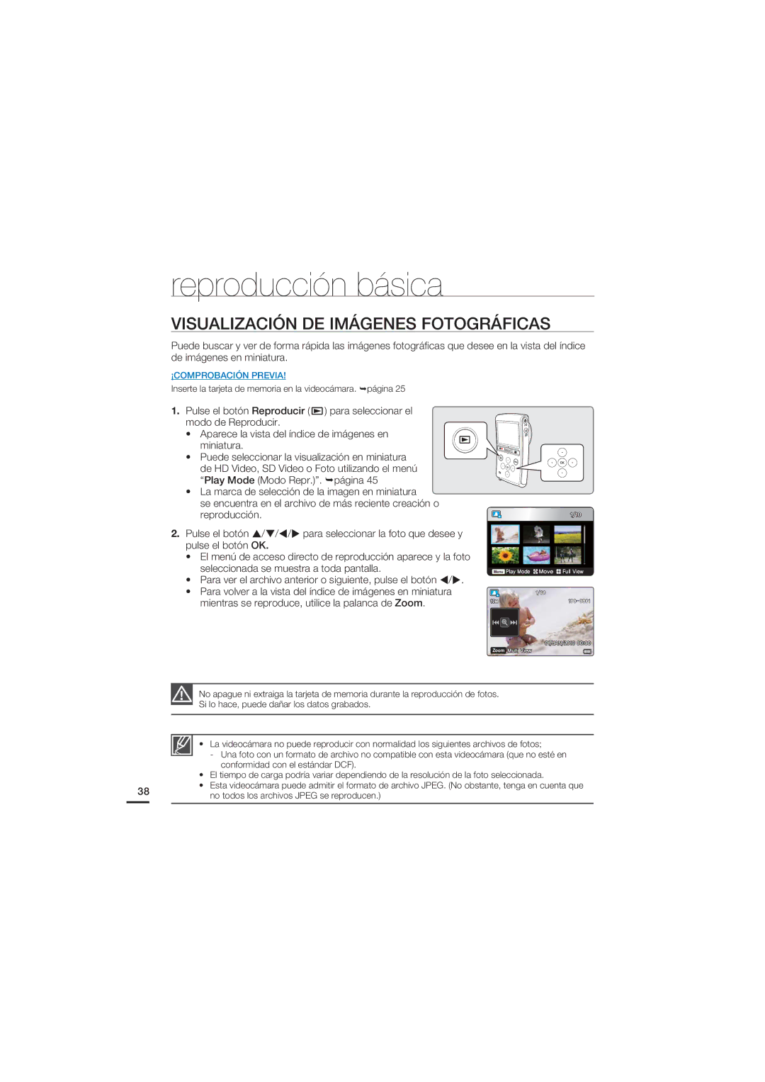 Samsung HMX-U20BP/EDC manual Visualización DE Imágenes Fotográficas 