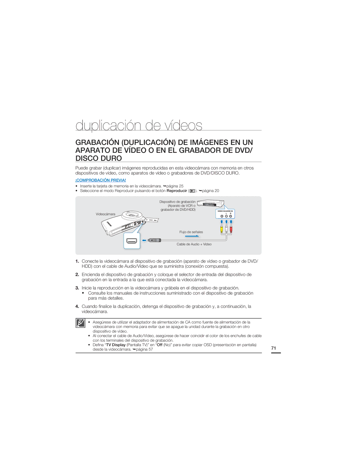 Samsung HMX-U20BP/EDC manual Duplicación de vídeos 