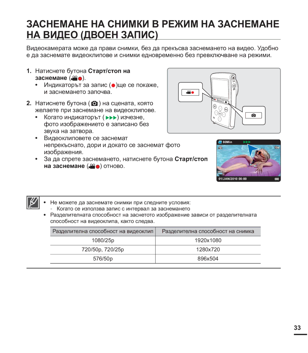 Samsung HMX-U20BP/EDC manual  ɇɚɬɢɫɧɟɬɟɛɭɬɨɧɚɋɬɚɪɬɫɬɨɩɧɚ ɡɚɫɧɟɦɚɧɟ  