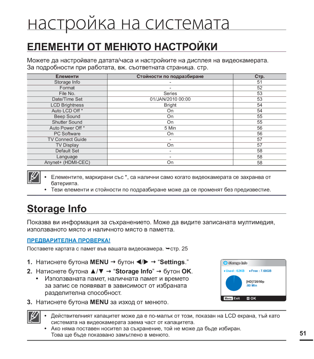 Samsung HMX-U20BP/EDC manual ⱾɅȿɆȿɇɌɂɈɌɆȿɇɘɌɈɇȺɋɌɊɈɃɄɂ, 6WRUDJH,QIR 