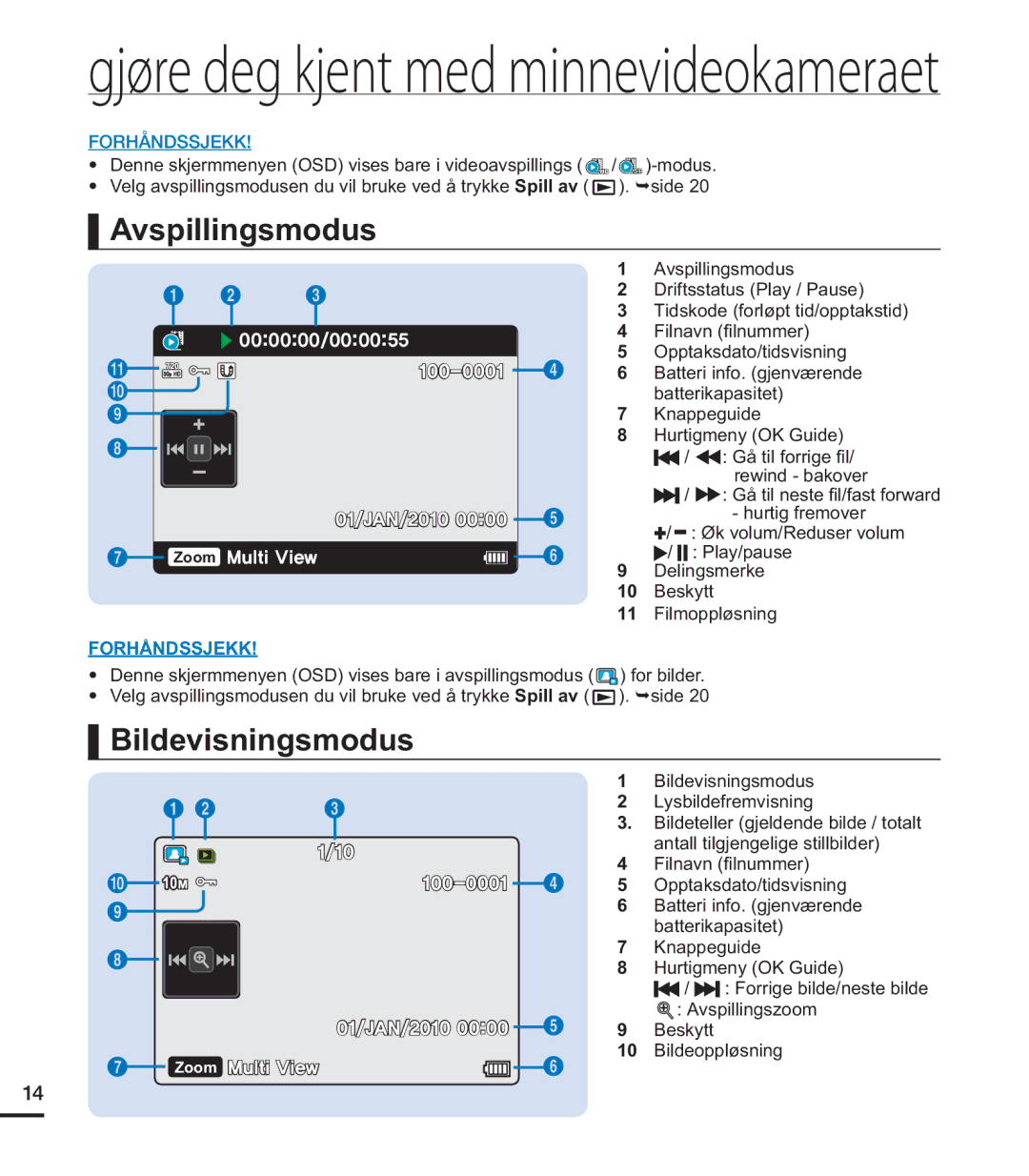 Samsung HMX-U20BP/EDC manual Avspillingsmodus, Bildevisningsmodus, Loqdyq¿Oqxpphu 