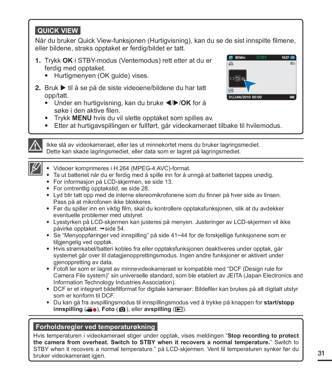 Samsung HMX-U20BP/EDC manual Under en hurtigvisning, kan du bruke W/X/OK for å, ¡NhLGhqDnwlyh¿Ohq 