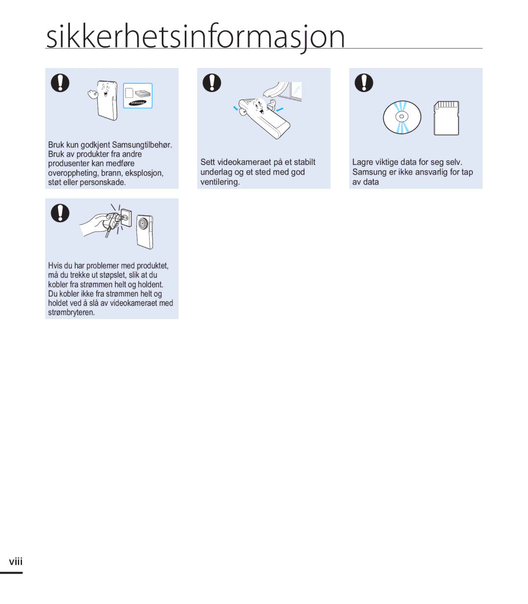 Samsung HMX-U20BP/EDC manual Viii 