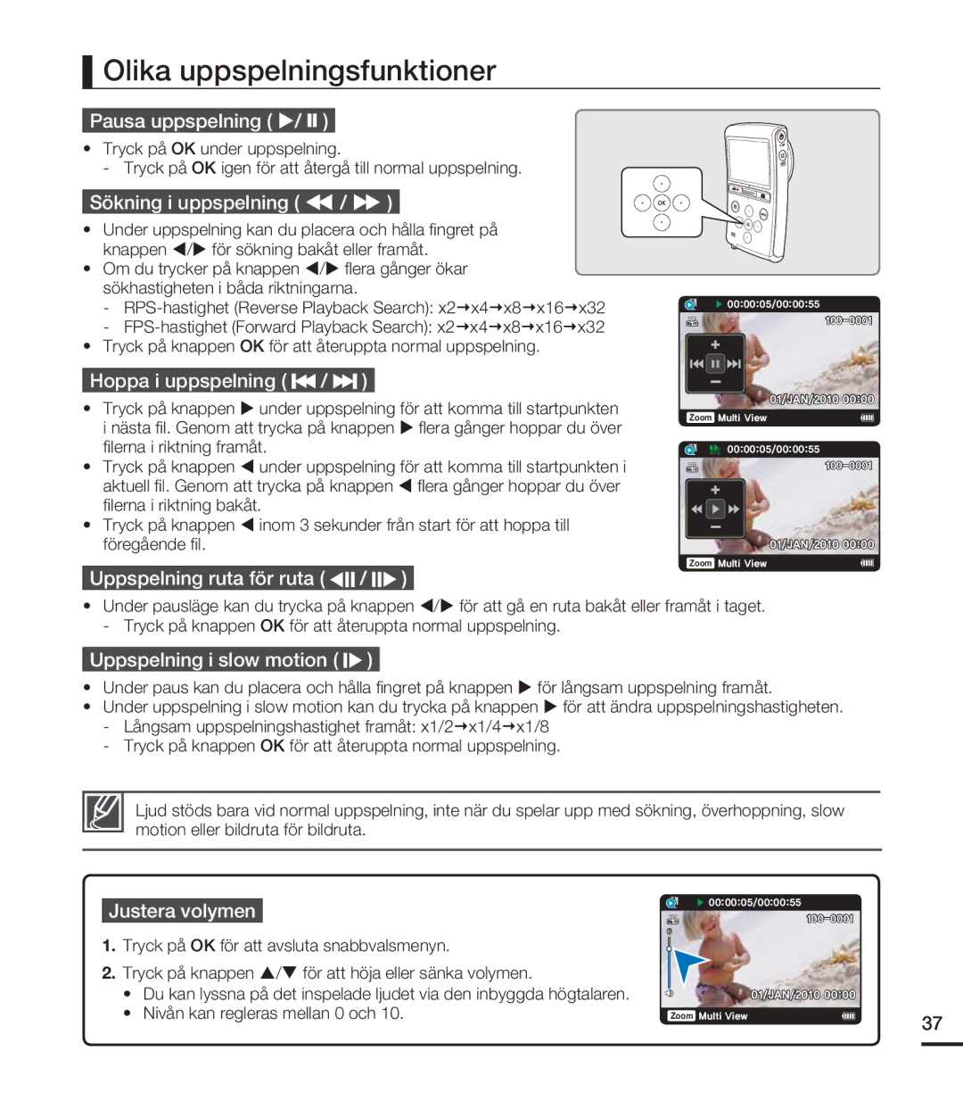 Samsung HMX-U20BP/EDC manual Olika uppspelningsfunktioner 