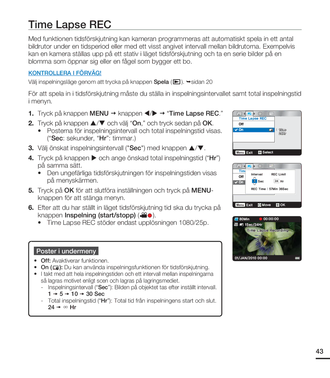 Samsung HMX-U20BP/EDC manual Time Lapse REC 