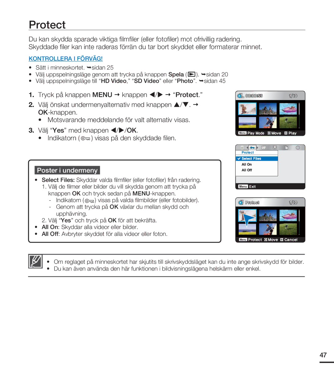 Samsung HMX-U20BP/EDC manual Protect 