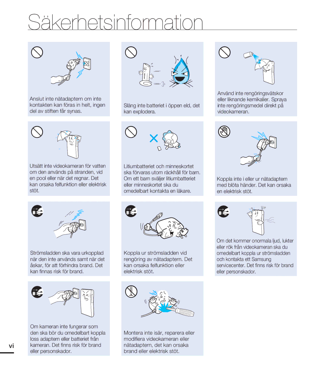 Samsung HMX-U20BP/EDC manual Säkerhetsinformation 