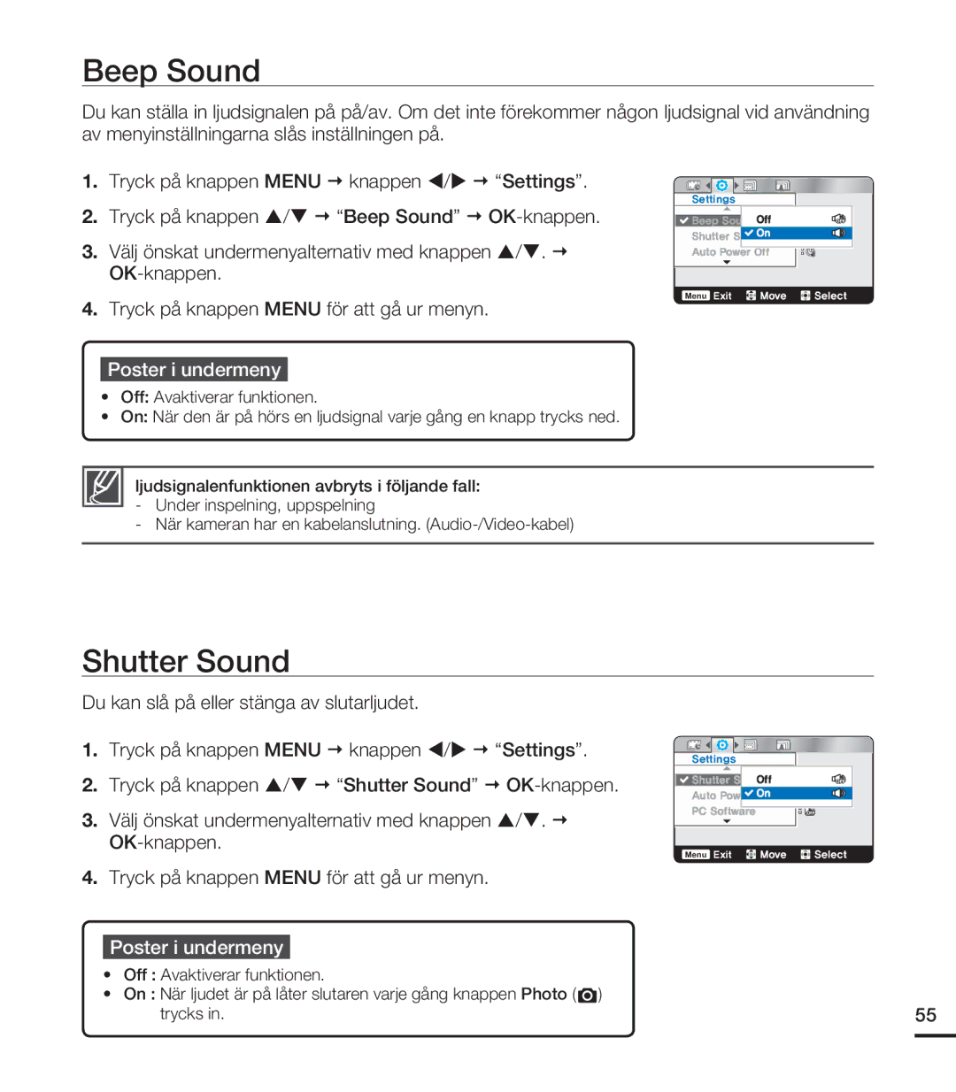 Samsung HMX-U20BP/EDC manual Beep Sound, Shutter Sound 