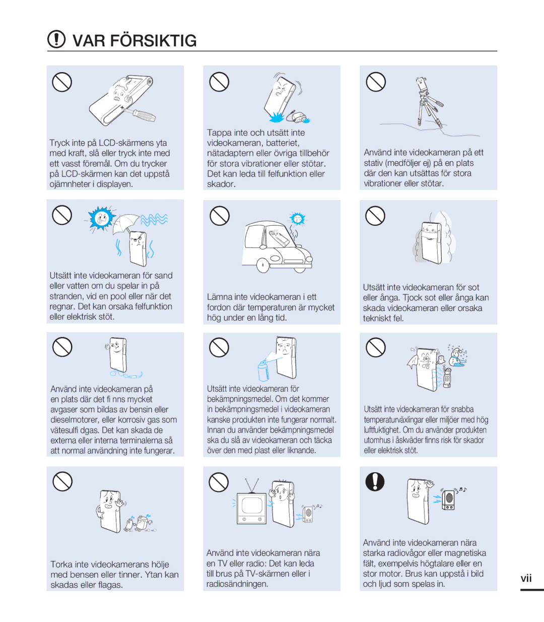 Samsung HMX-U20BP/EDC manual VAR Försiktig 