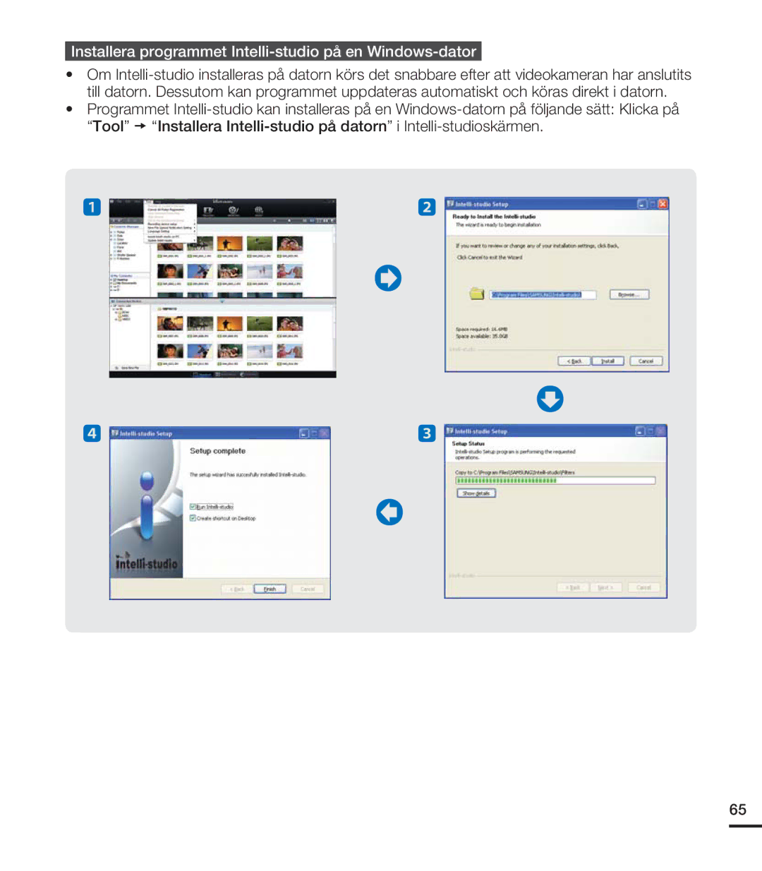 Samsung HMX-U20BP/EDC manual Installera programmet Intelli-studio på en Windows-dator 