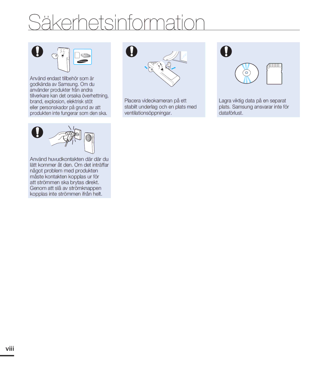 Samsung HMX-U20BP/EDC manual Viii 