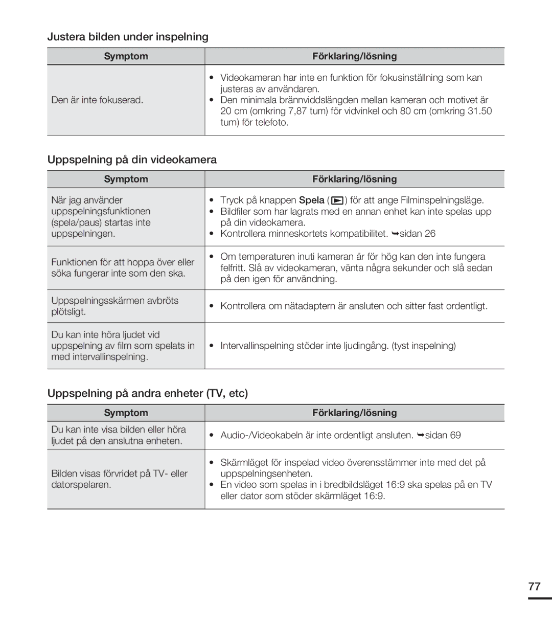 Samsung HMX-U20BP/EDC manual Justera bilden under inspelning, Uppspelning på din videokamera 