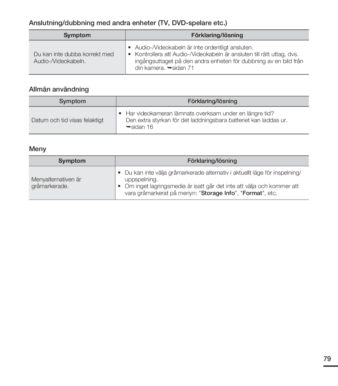 Samsung HMX-U20BP/EDC manual Anslutning/dubbning med andra enheter TV, DVD-spelare etc, Allmän användning, Meny 