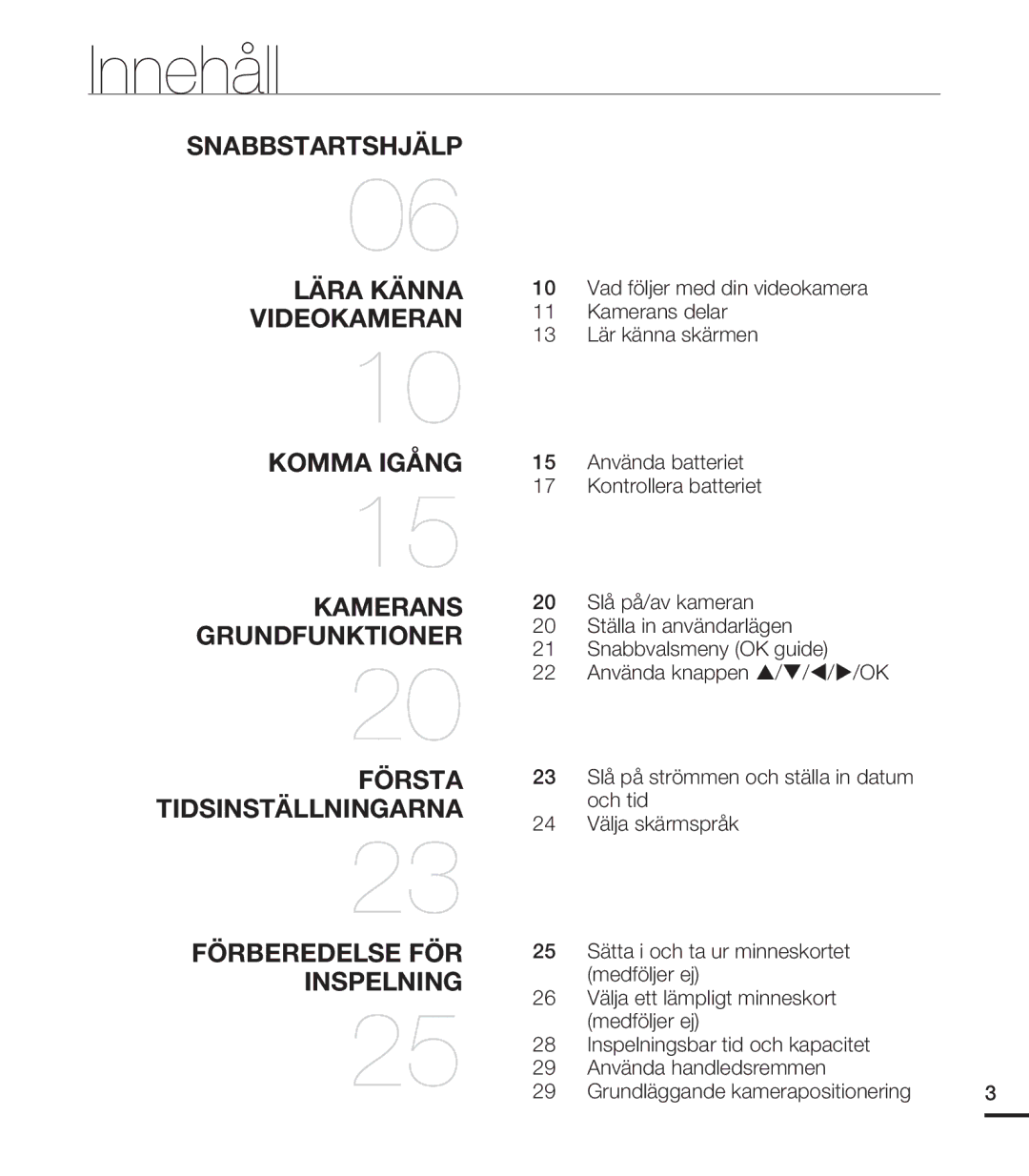 Samsung HMX-U20BP/EDC manual Innehåll 