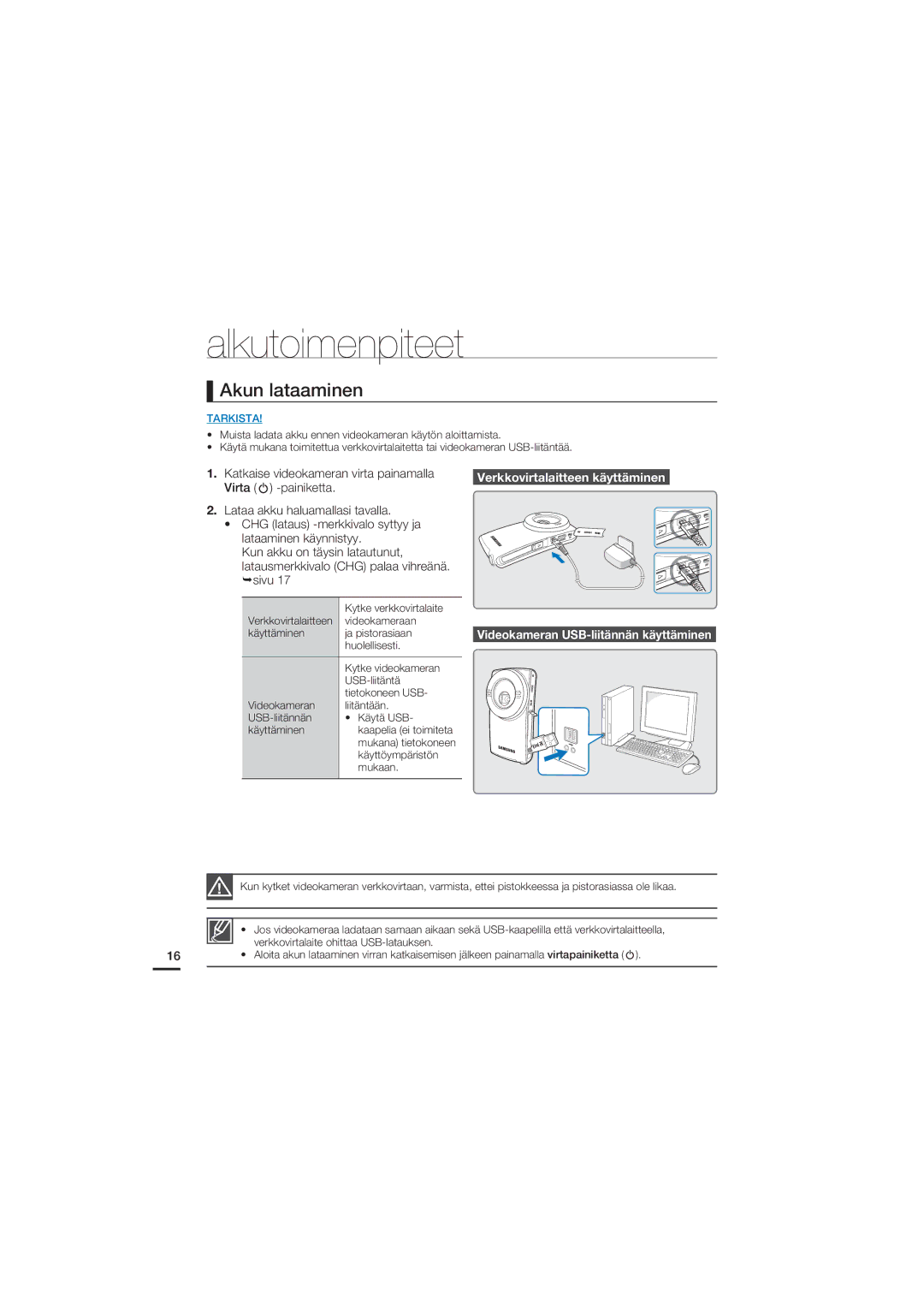 Samsung HMX-U20BP/EDC manual Akun lataaminen 