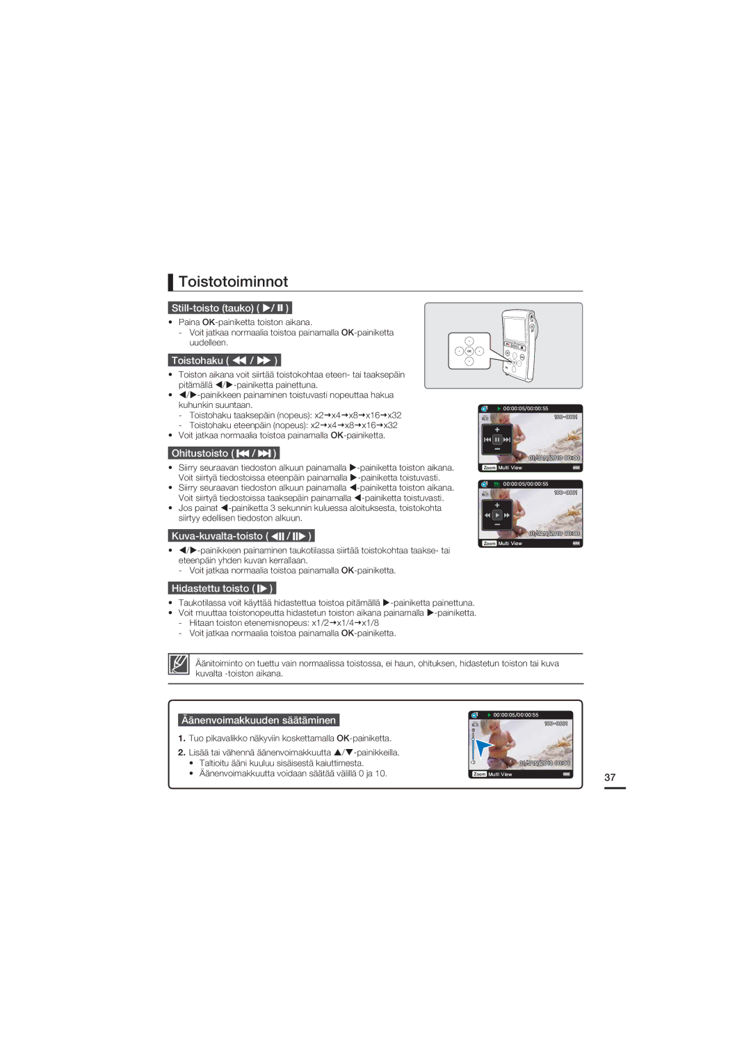 Samsung HMX-U20BP/EDC manual Toistotoiminnot 