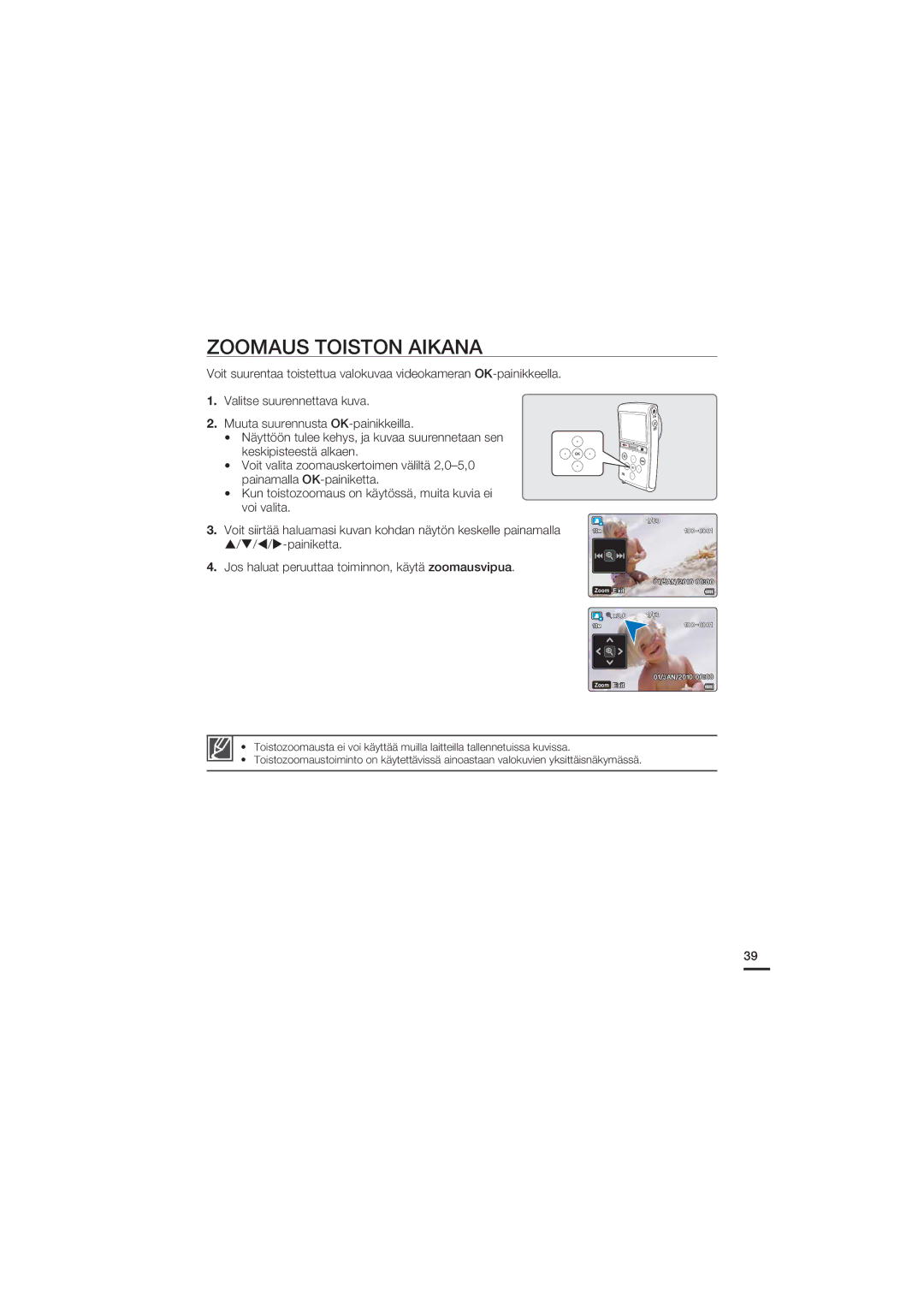 Samsung HMX-U20BP/EDC manual Zoomaus Toiston Aikana 