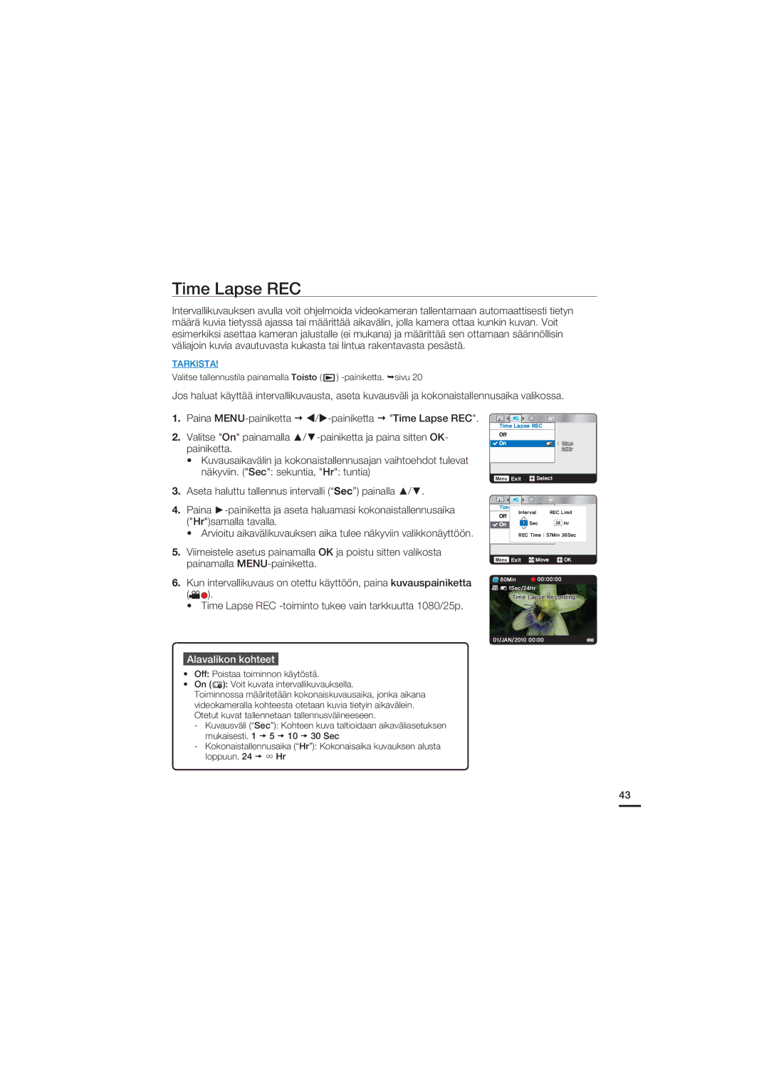 Samsung HMX-U20BP/EDC manual Time Lapse REC 