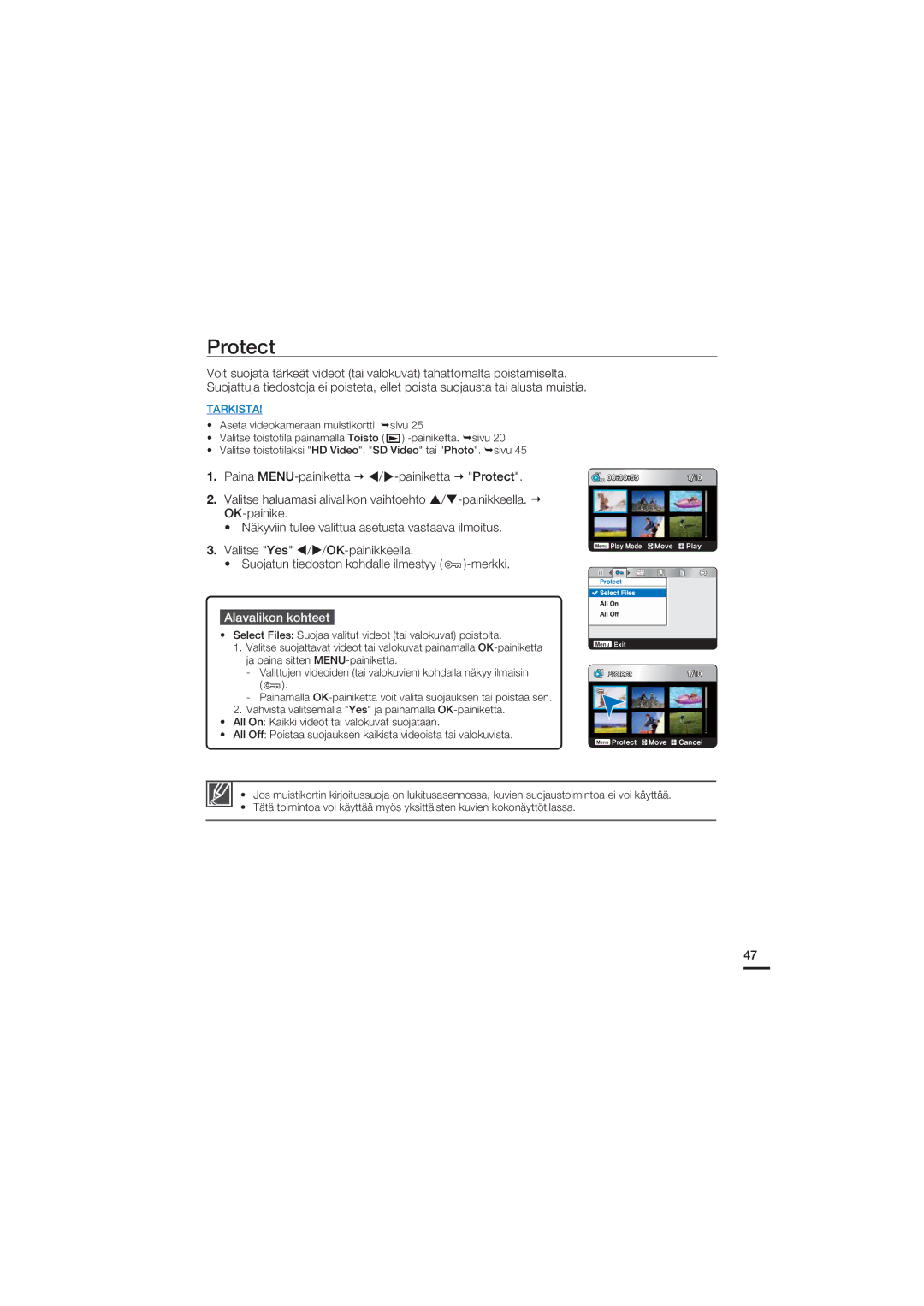 Samsung HMX-U20BP/EDC manual Protect 