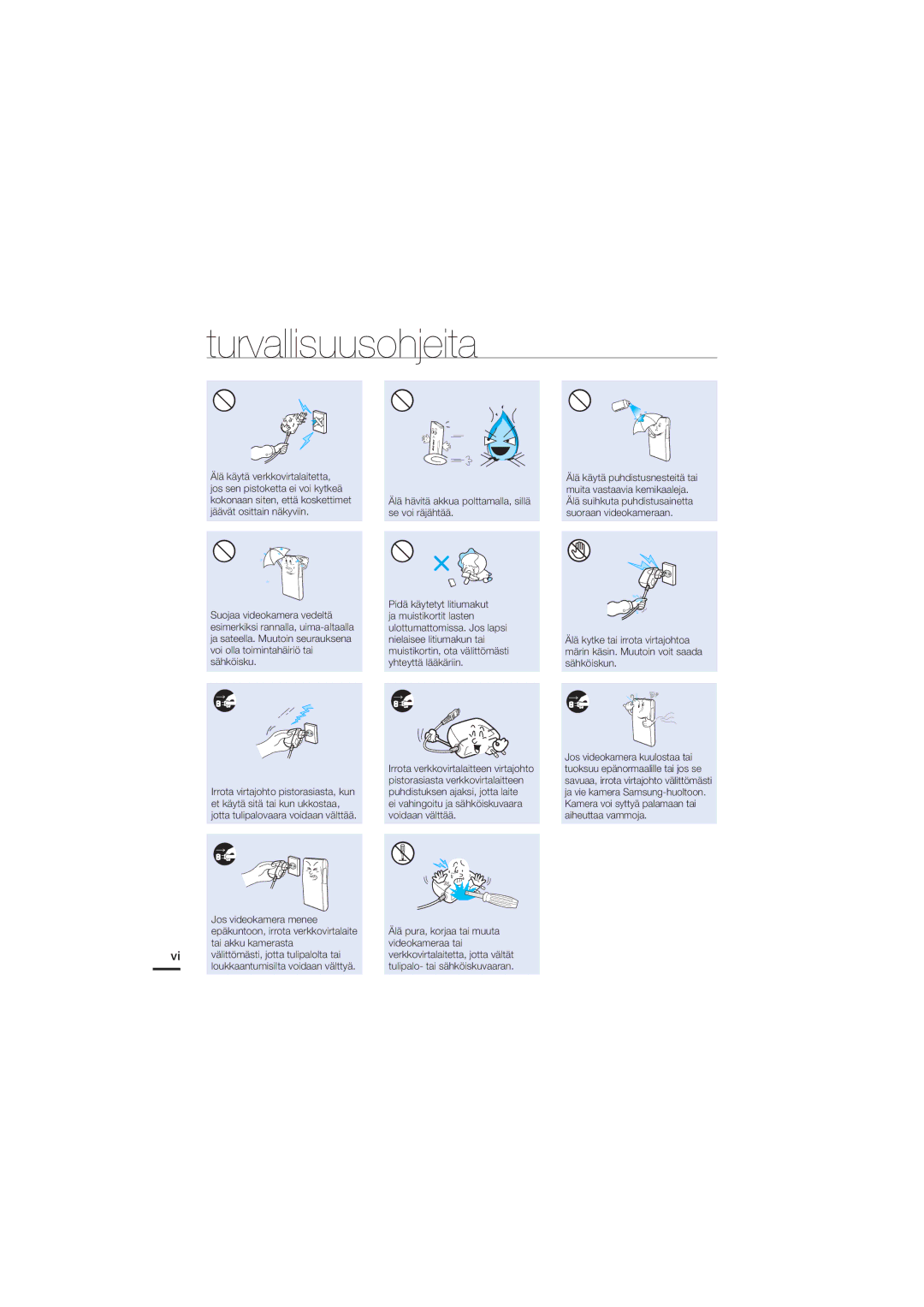 Samsung HMX-U20BP/EDC manual Älä hävitä akkua polttamalla, sillä se voi räjähtää 