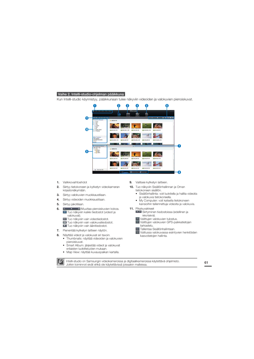 Samsung HMX-U20BP/EDC manual Vaihe 2. Intelli-studio-ohjelman pääikkuna 