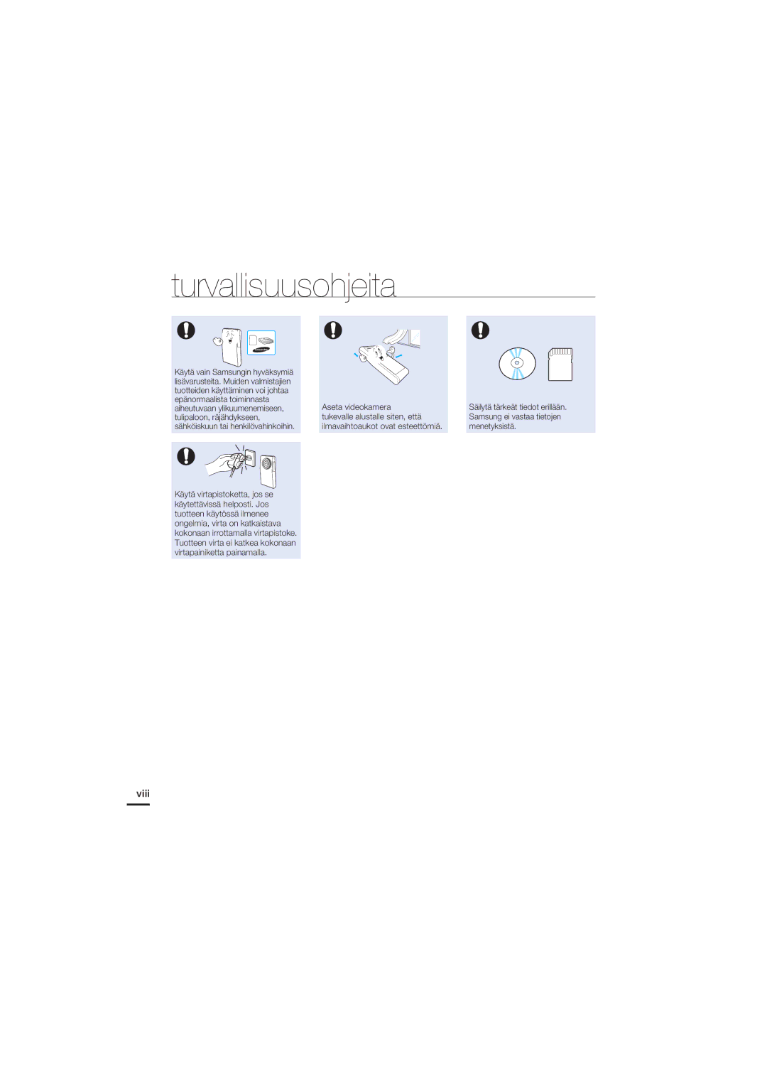 Samsung HMX-U20BP/EDC manual Viii 