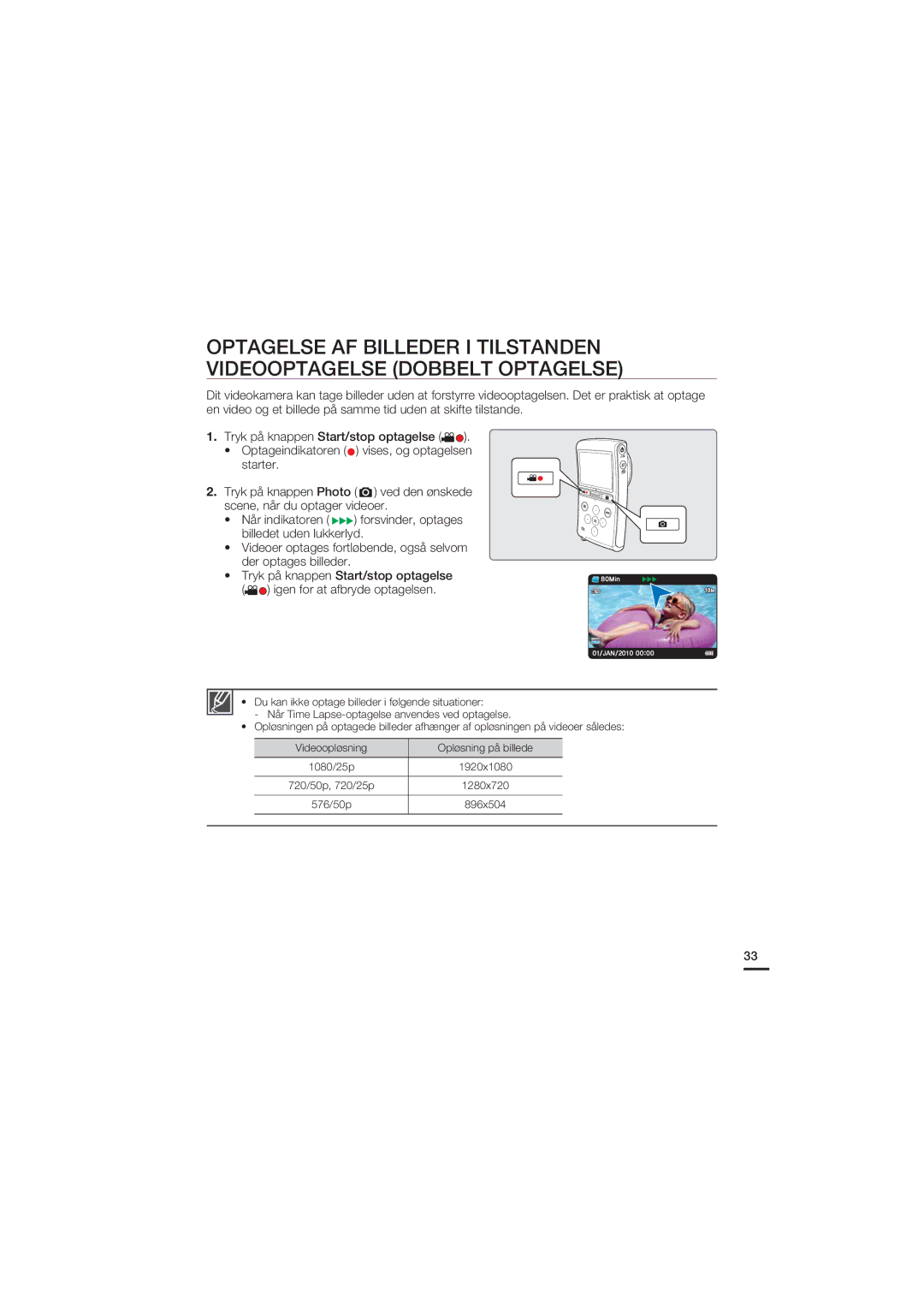 Samsung HMX-U20BP/EDC manual Igen for at afbryde optagelsen 