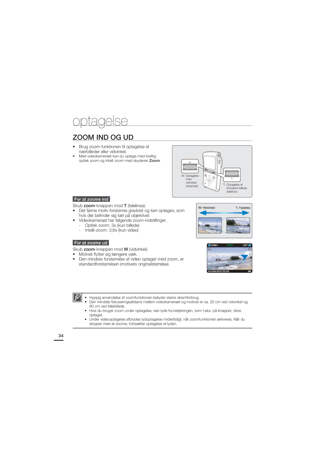 Samsung HMX-U20BP/EDC manual Zoom IND OG UD, For at zoome ind, For at zoome ud 