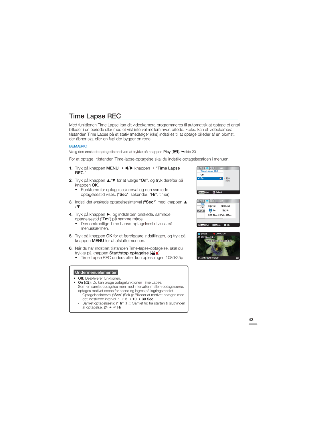 Samsung HMX-U20BP/EDC manual Time Lapse REC 