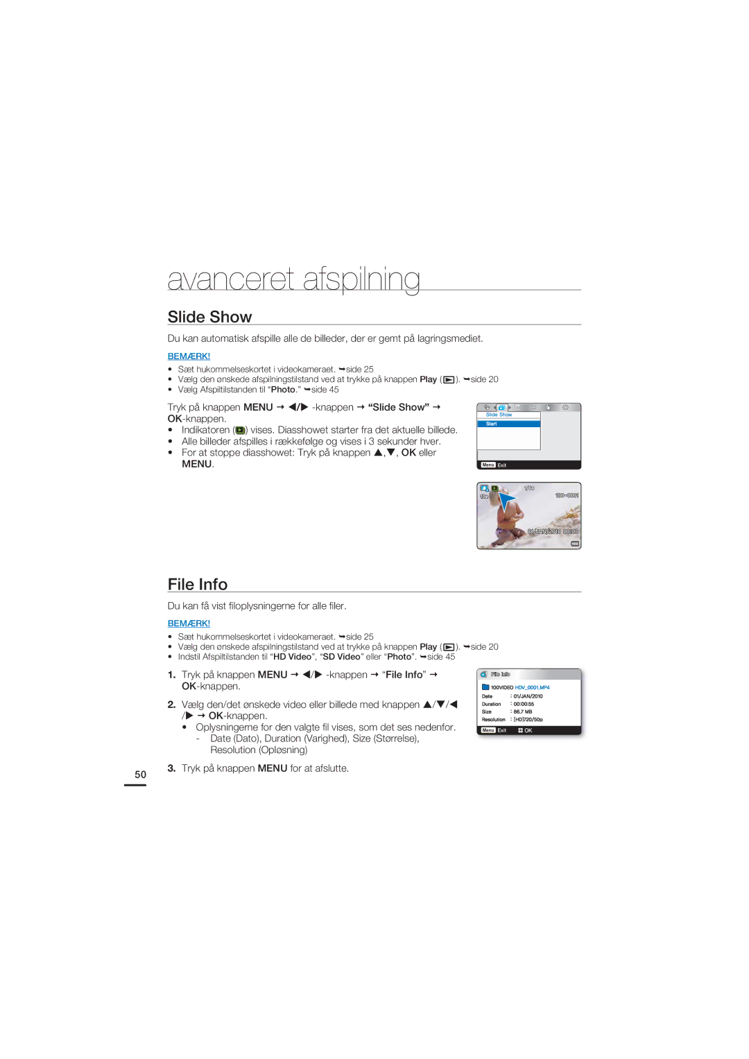 Samsung HMX-U20BP/EDC manual Slide Show, File Info 