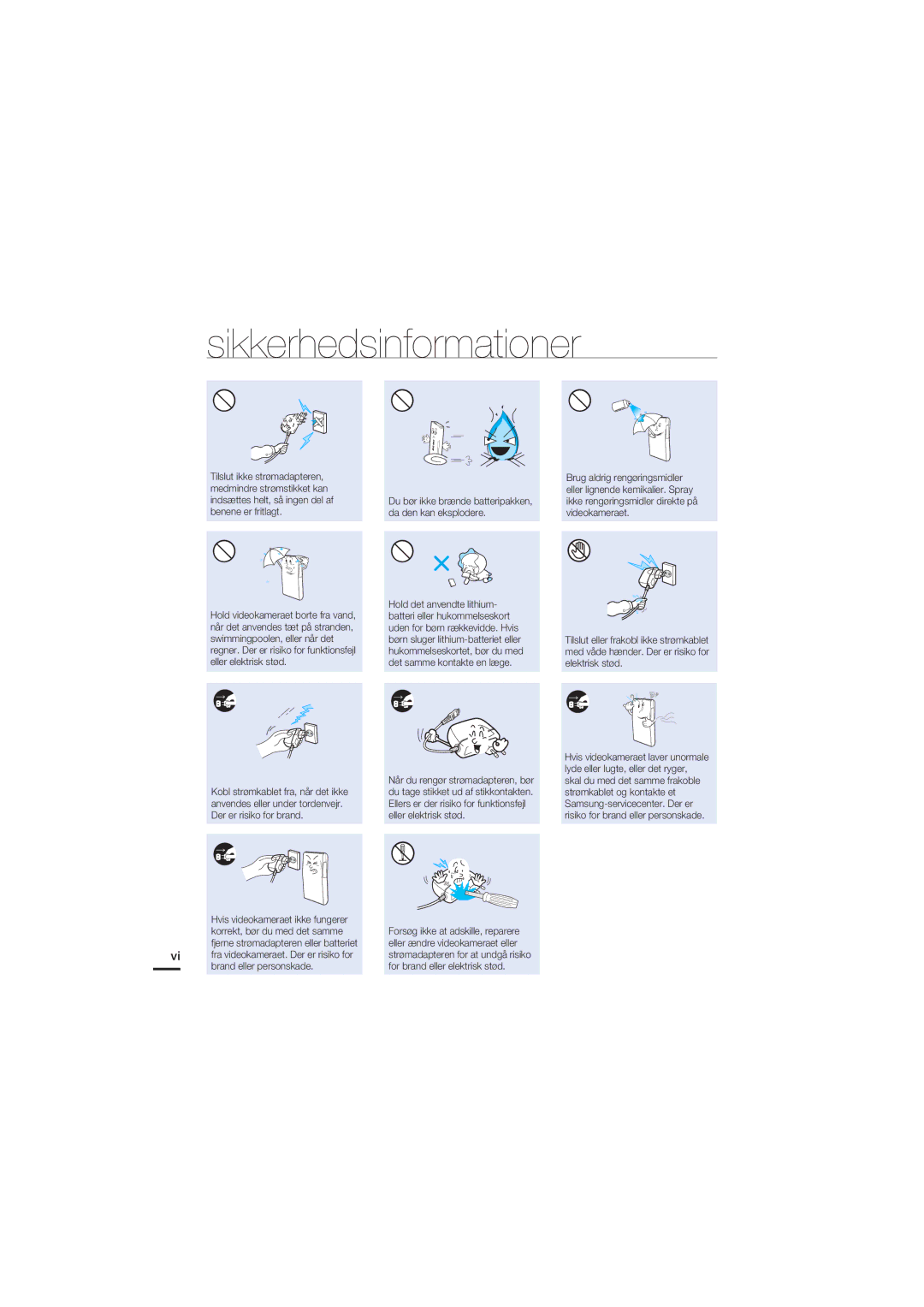 Samsung HMX-U20BP/EDC manual Sikkerhedsinformationer 