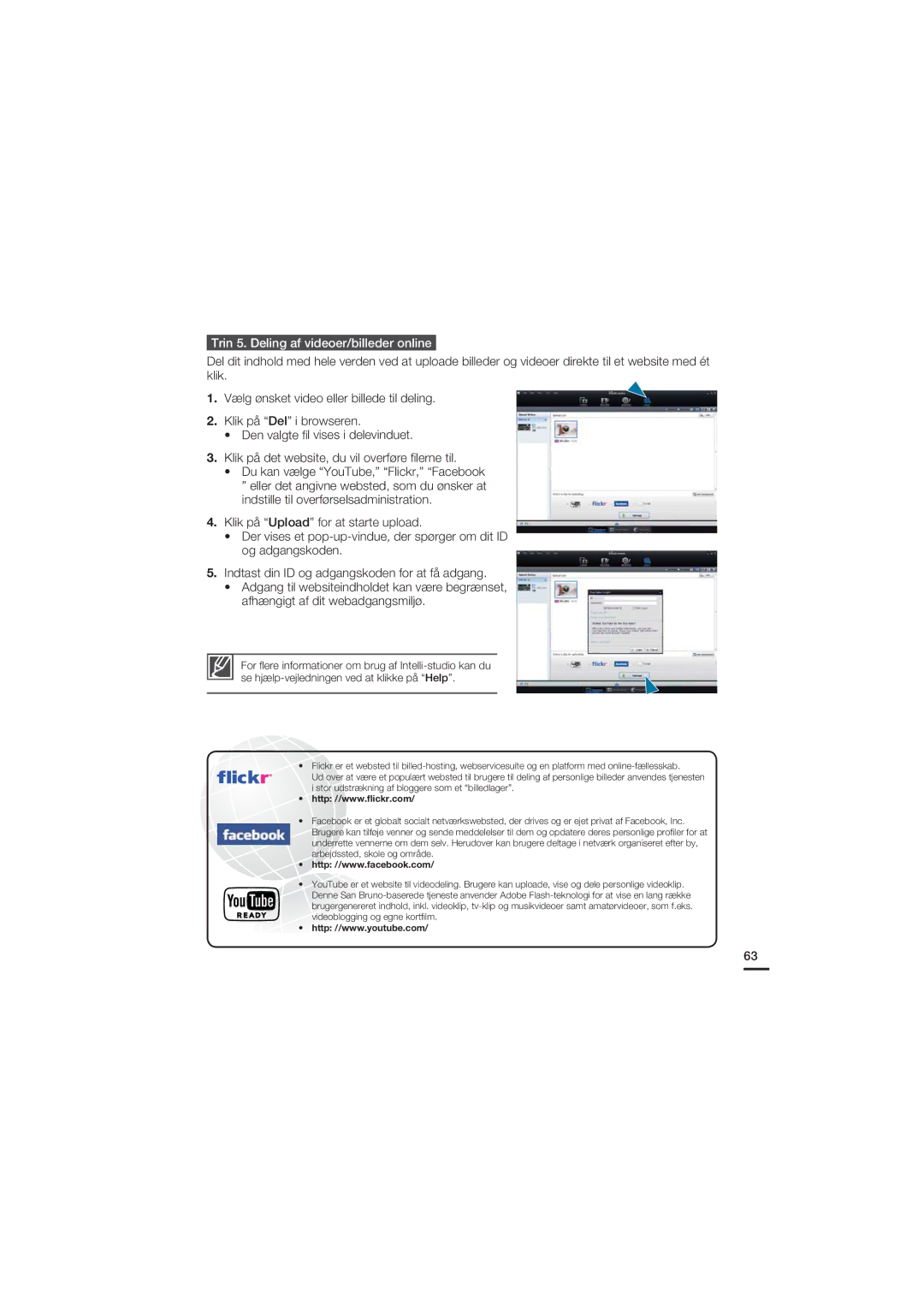 Samsung HMX-U20BP/EDC manual Trin 5. Deling af videoer/billeder online 