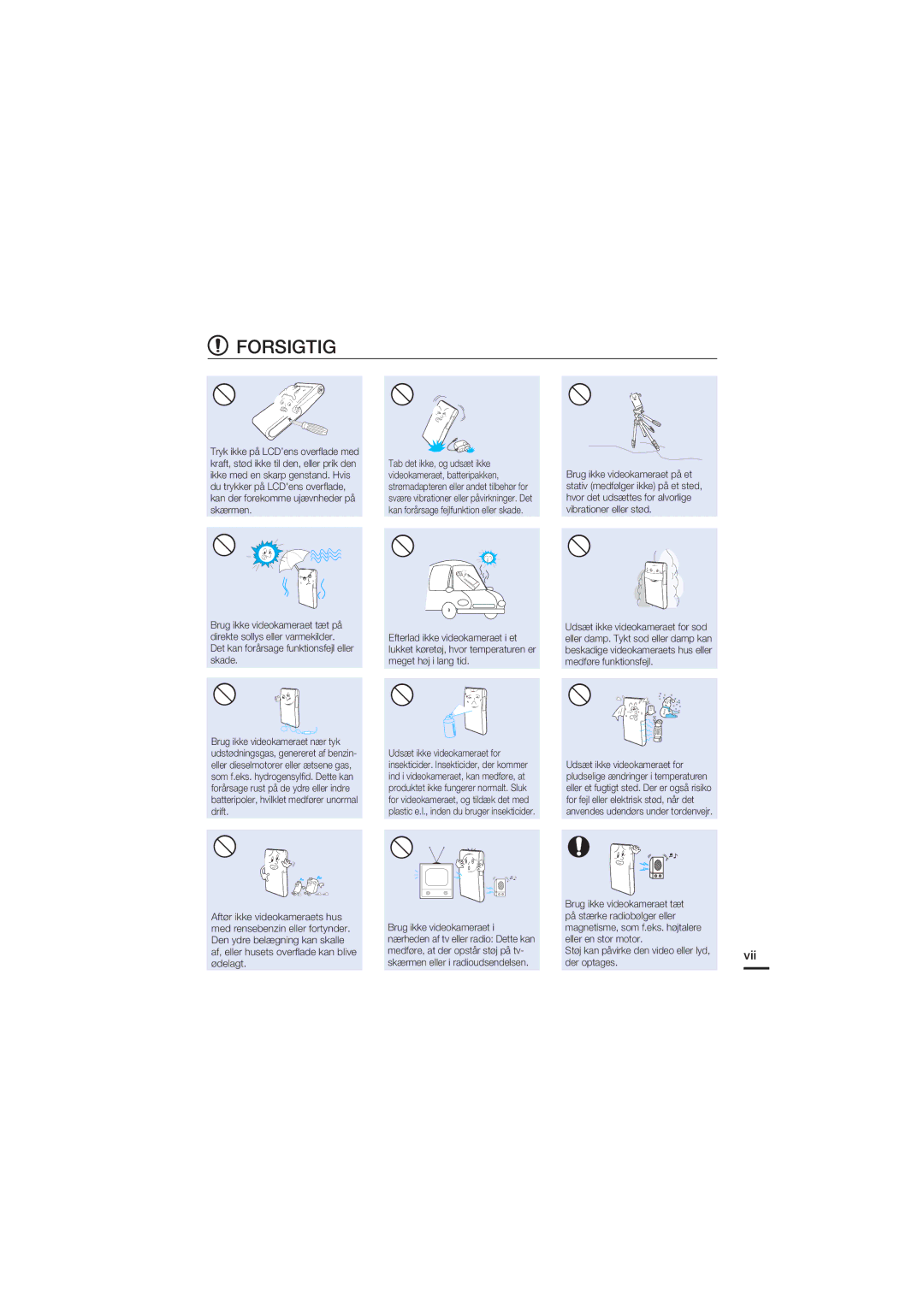 Samsung HMX-U20BP/EDC manual Forsigtig 