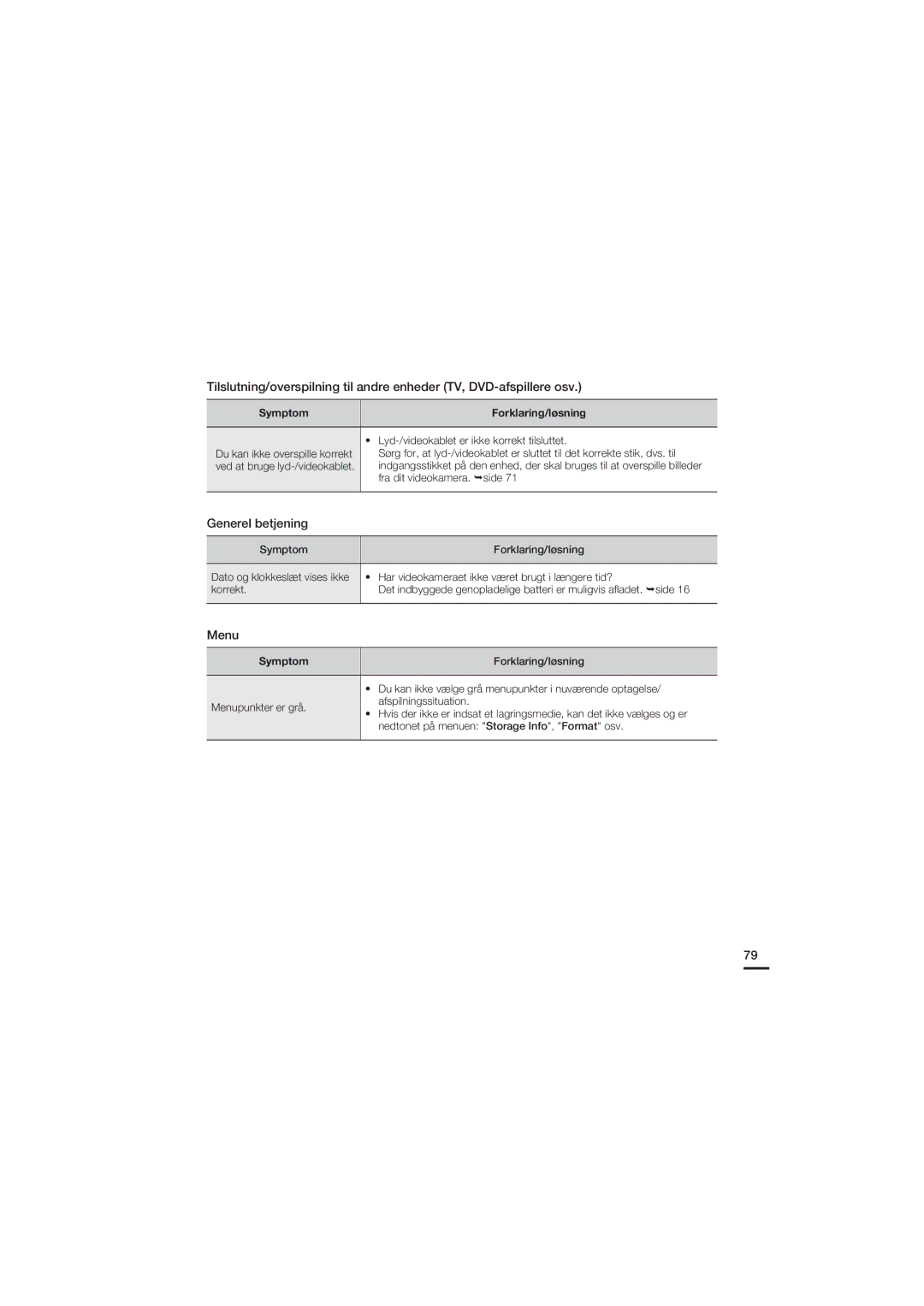 Samsung HMX-U20BP/EDC manual Generel betjening, Menu 