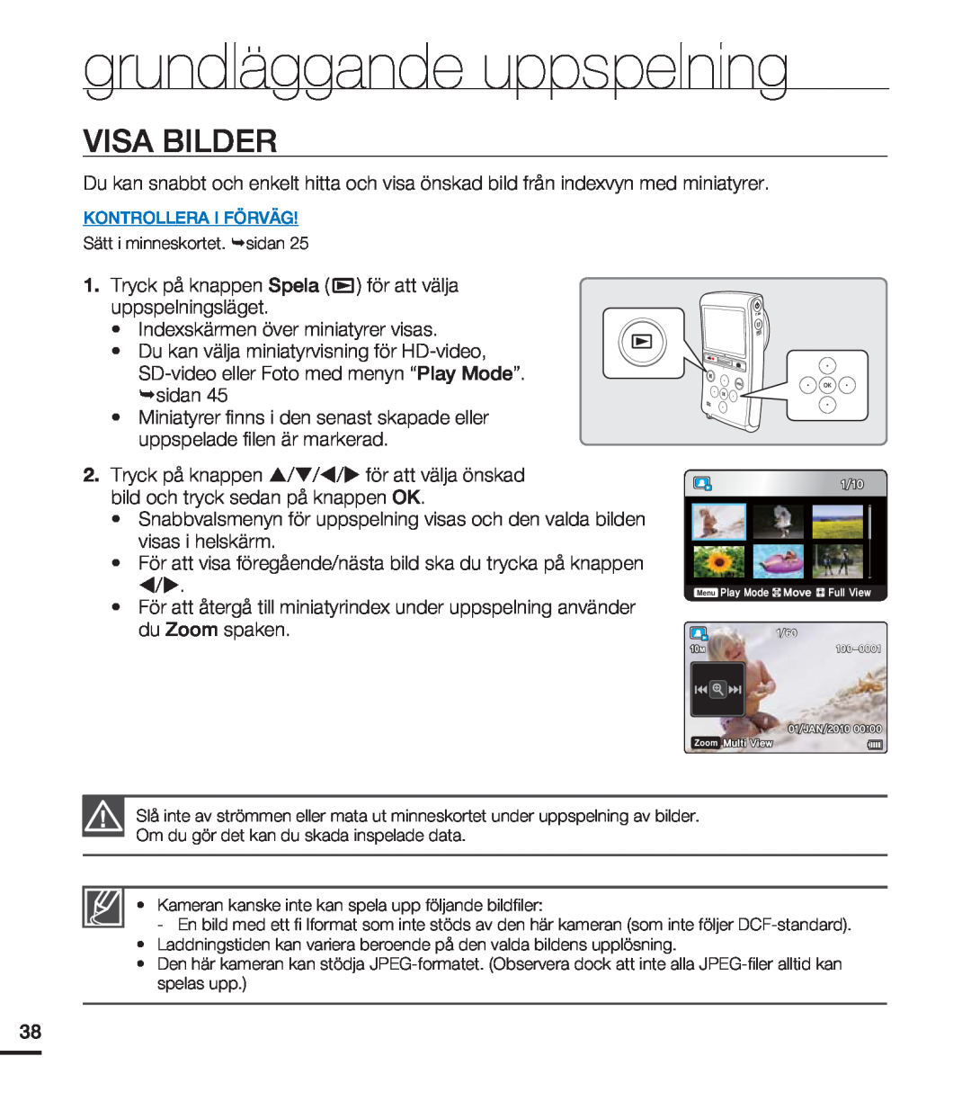 Samsung HMX-U20BP/EDC manual Visa Bilder, grundläggande uppspelning,  Menu 1MBZ.PEF .PWF VMM7JFX 