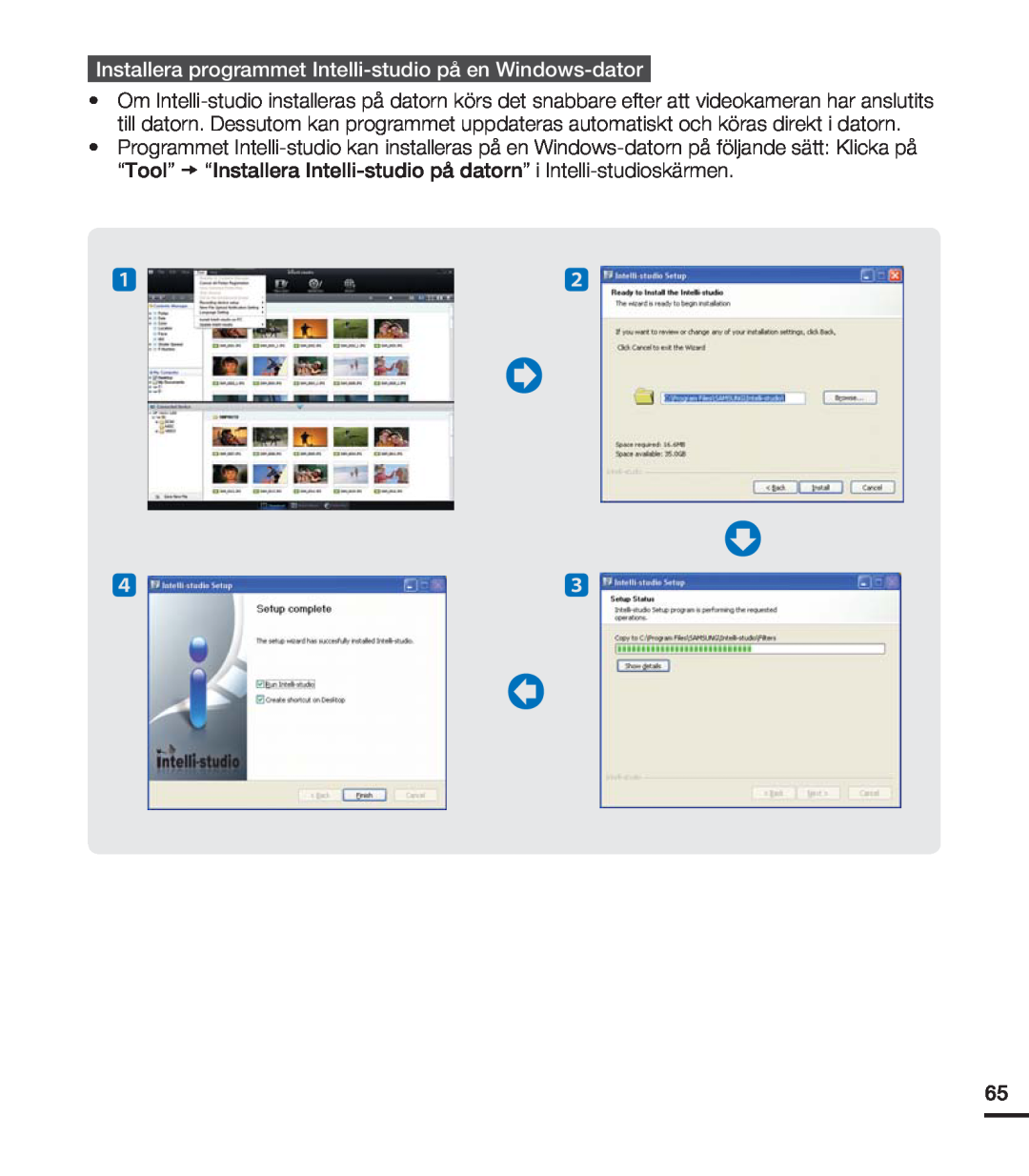 Samsung HMX-U20BP/EDC manual Installera programmet Intelli-studio på en Windows-dator 