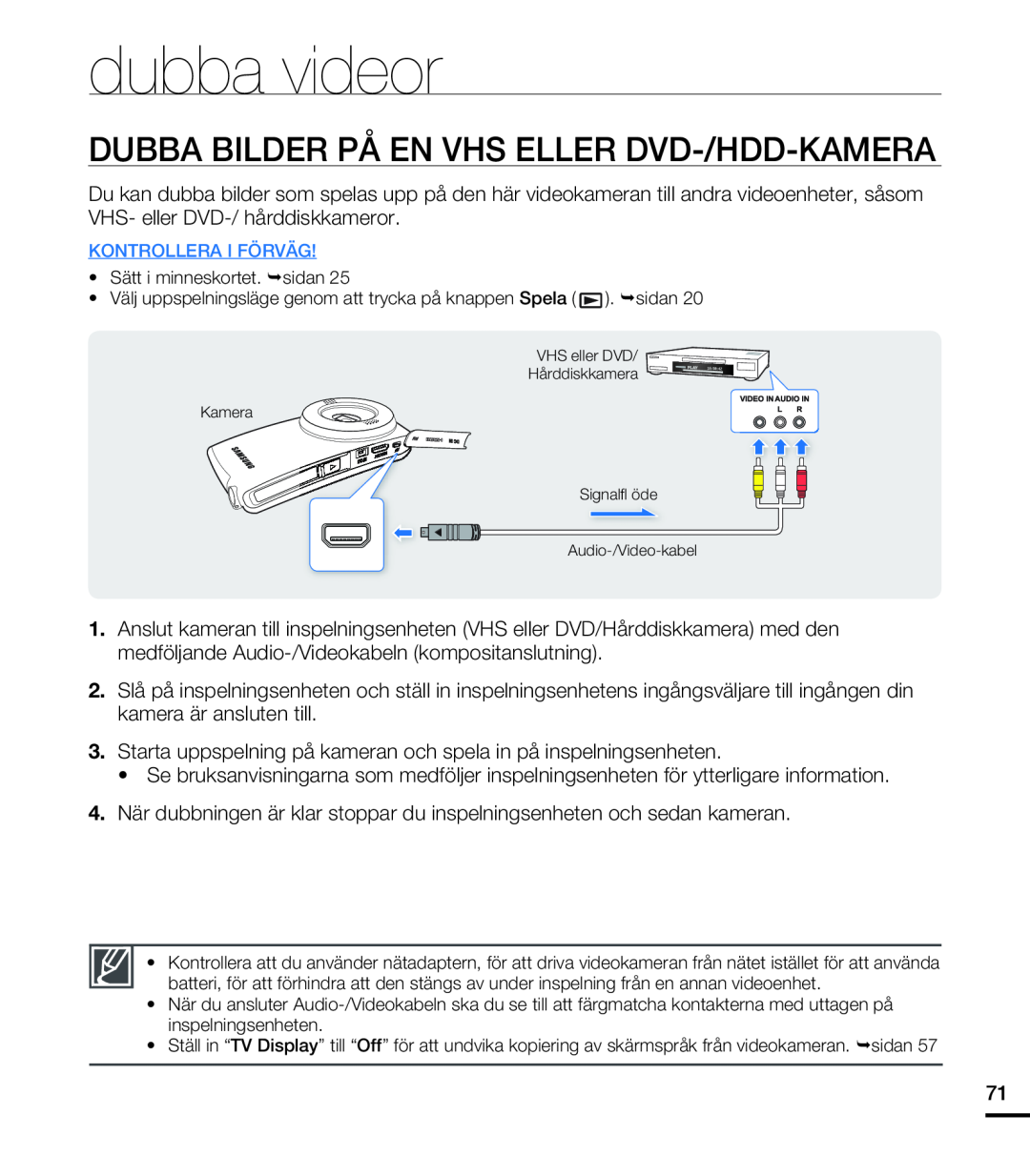 Samsung HMX-U20BP/EDC manual dubba videor, Dubba Bilder På En Vhs Eller Dvd-/Hdd-Kamera 